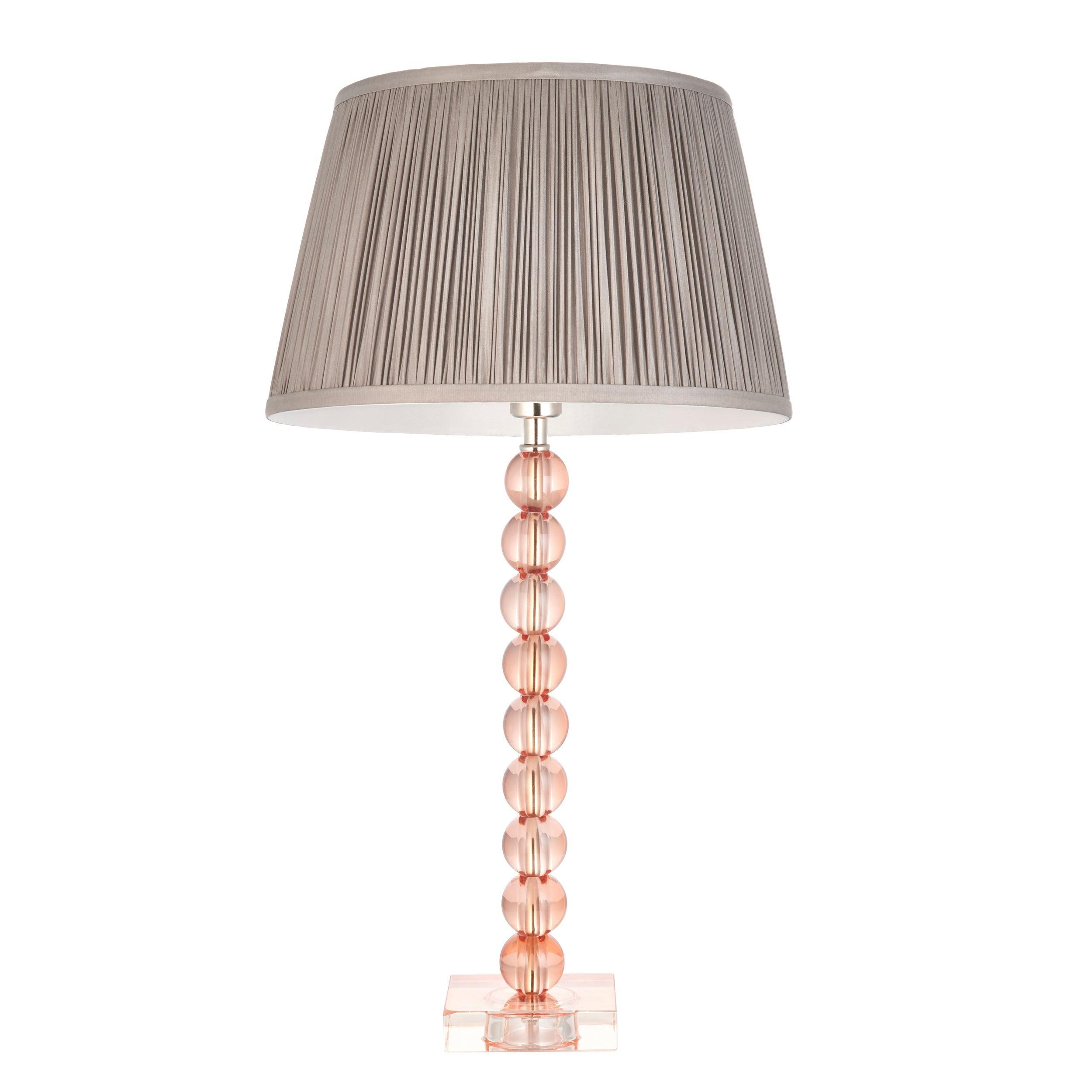 Adelie Pink Crystal Glass Table Lamp with Freya Charcoal Shade - Elegant Bedside Lighting for Bedroom, Living Room & Office Decor