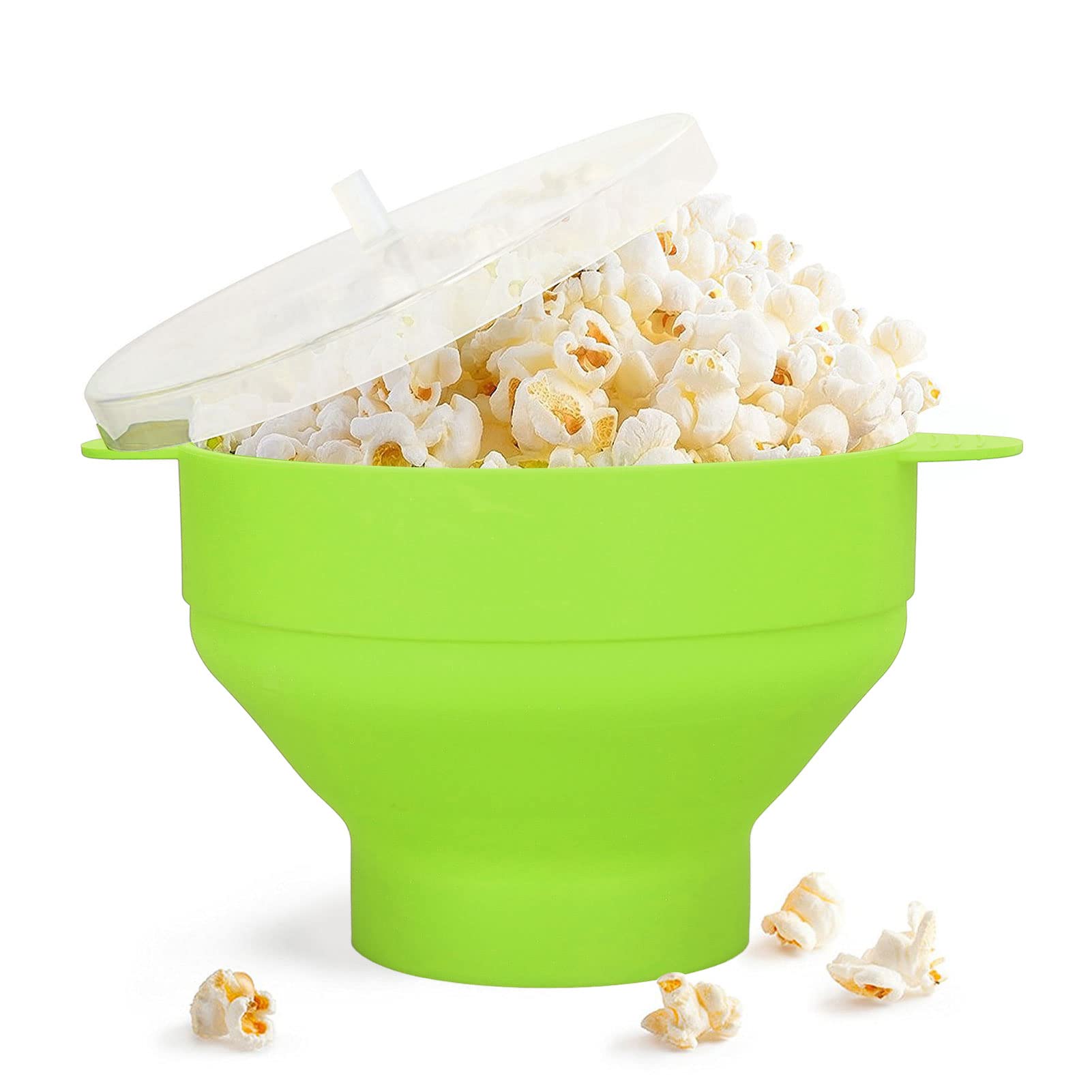 BPA-Free Silicone Microwave Popcorn Popper with Lid | Collapsible Hot Air Popcorn Maker Bowl for Microwave & Oven | Safe -40℃ to +230℃ (Green) | Perfect for Movie Nights, Snack Time & Healthy Popcorn Making at Home