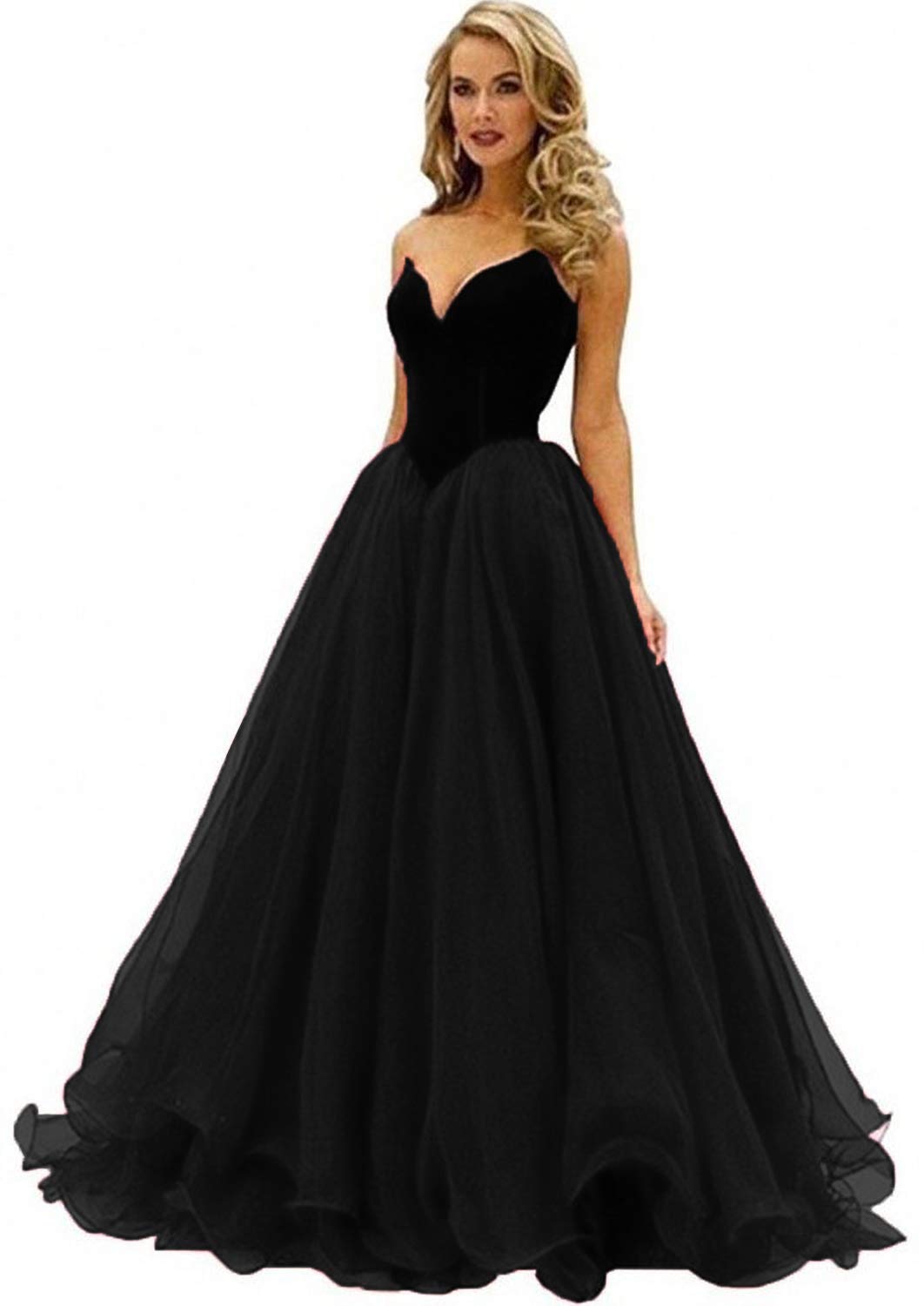 Elegant Sweetheart Neckline Strapless Velvet Prom Dress for Women - Tulle Ball Gown Evening Party Dress for Homecoming, Wedding, Quinceañera & Special Occasions