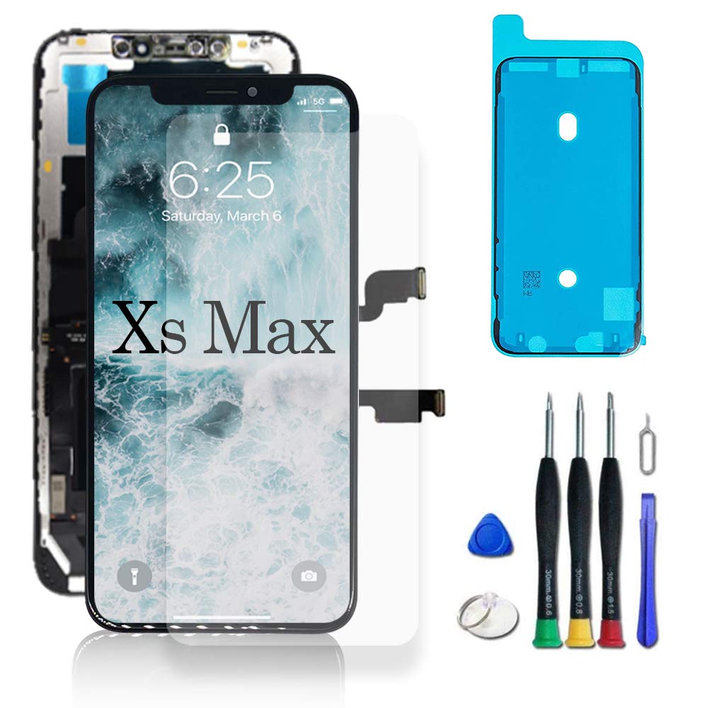 iPhone Xs Max OLED Screen Replacement - 6.5 Inch Touch Screen with Repair Tools & Waterproof Adhesive (Model A1921, A2101-2104) | DIY Fix for Cracked/Damaged Display | Perfect for Home Repair & Phone Restoration