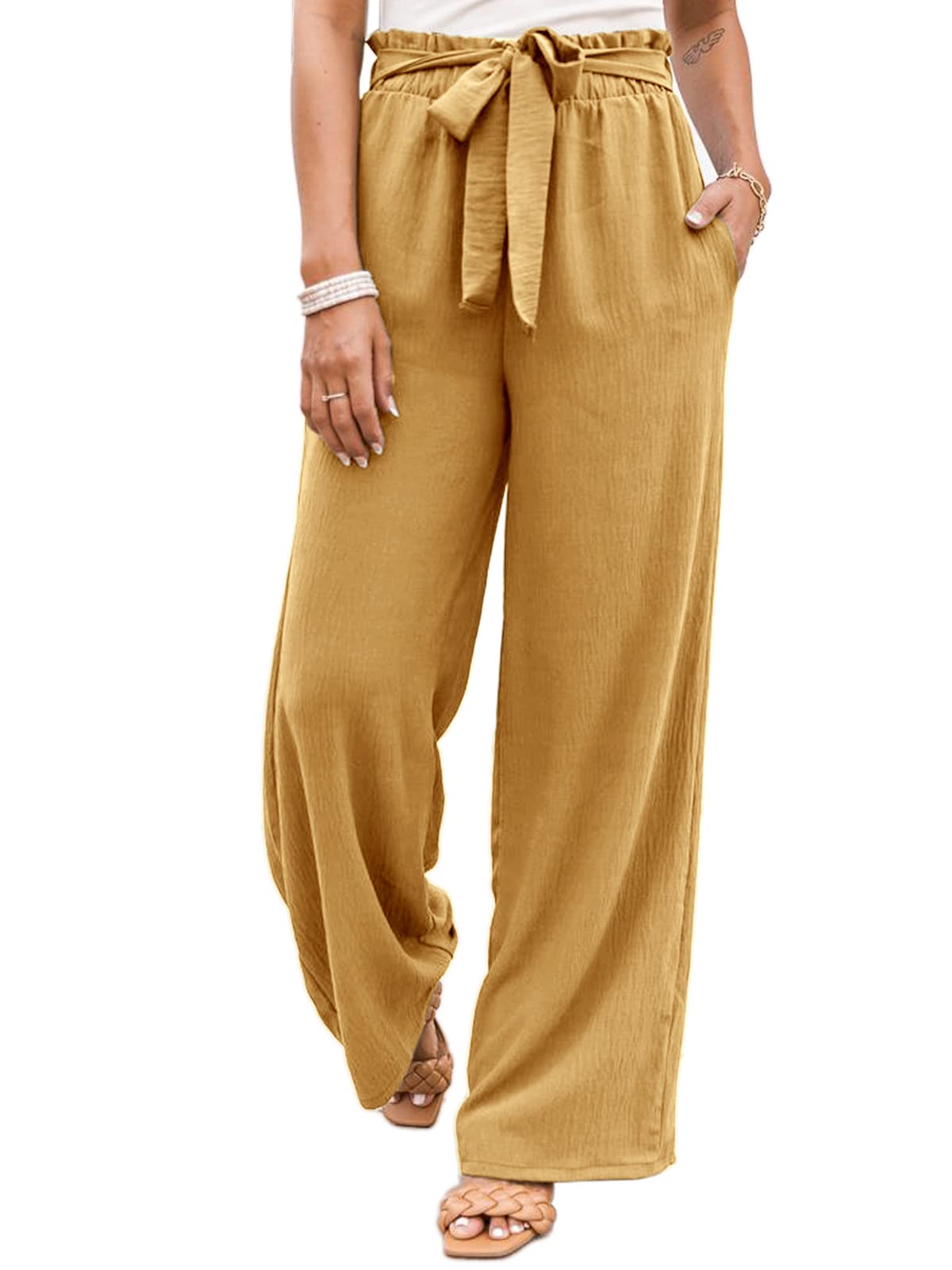 NIMIN Women's High Waisted Wide Leg Pants - Business Casual Work Pants with Pockets | Loose Flowy Summer Beach Pants for Office, Travel & Vacation
