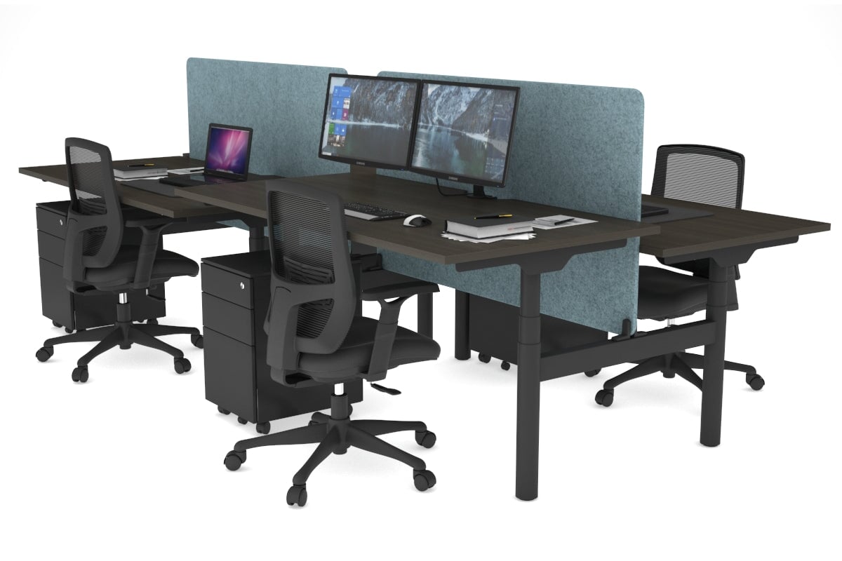 Flexi Premium Height Adjustable 4-Person H-Shaped Office Workbench - 1800L x 800W Black Frame with Cable Management | Ergonomic Standing Desk for Collaborative Workspaces & Home Offices