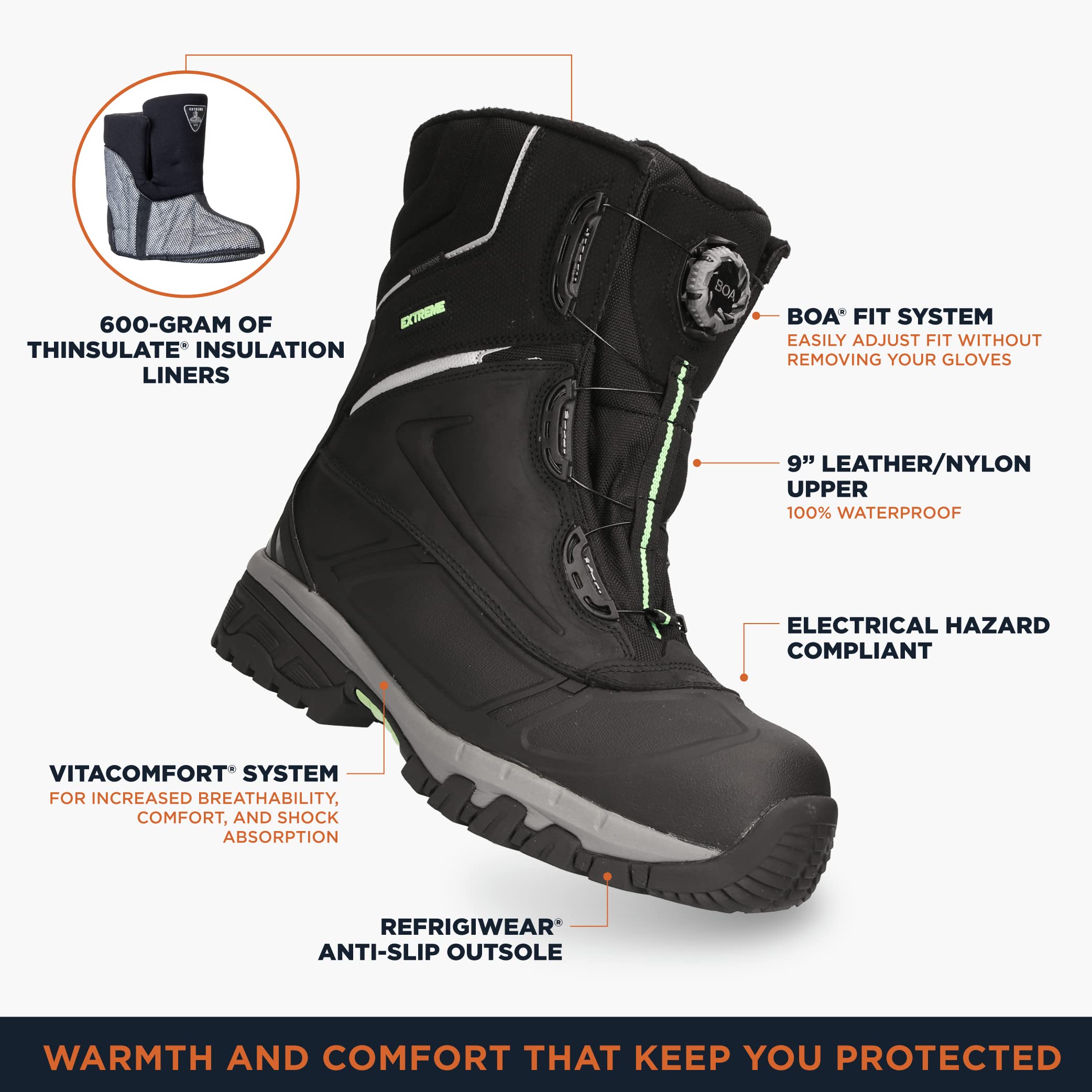 RefrigiWear Extreme Pac Boots for Men - Waterproof Winter Work Boots with -60°F Comfort Rating - Ideal for Construction, Hunting & Outdoor Activities in Extreme Cold Weather