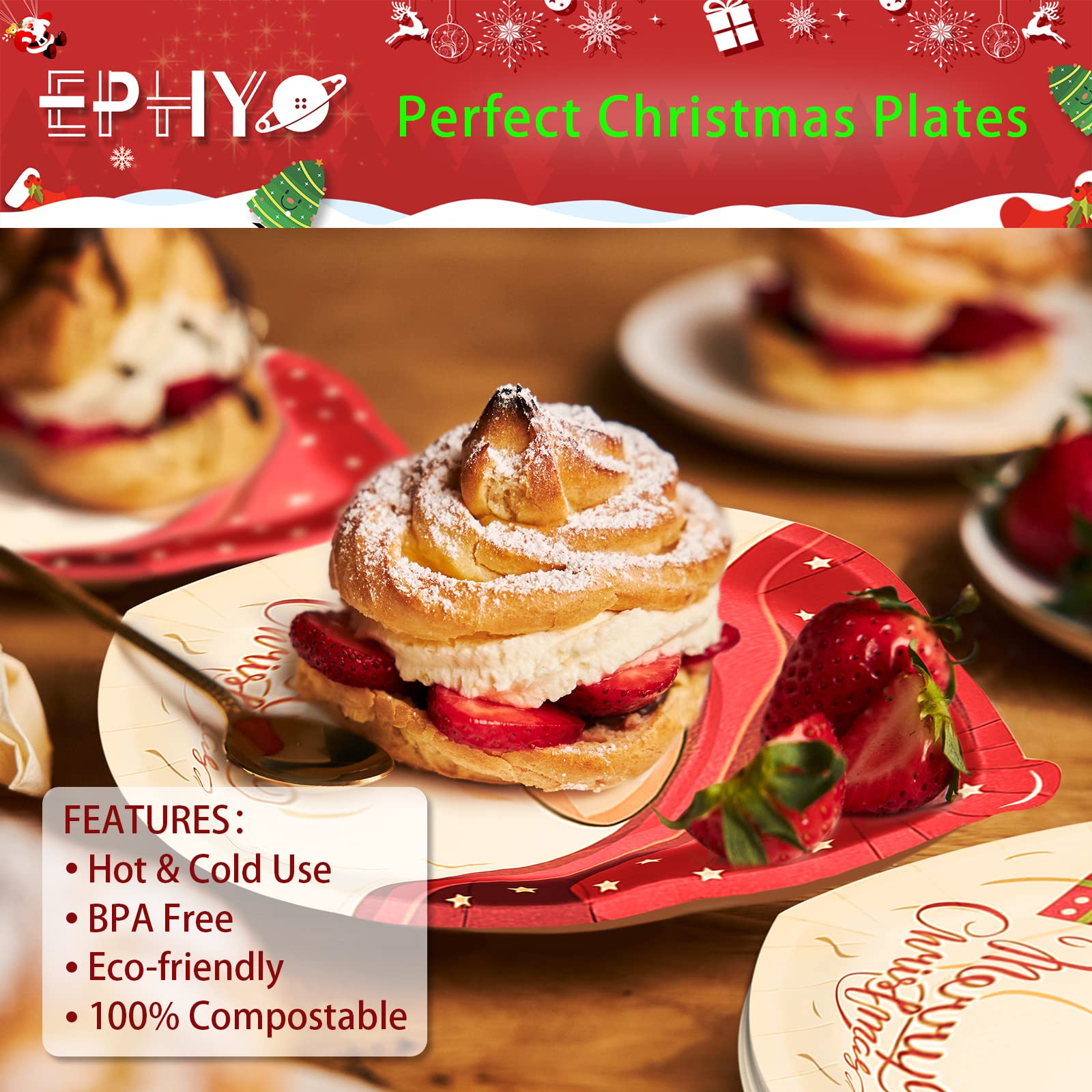 EPHYO 50 Count Christmas Paper Plates with Cute Gnome Design - Disposable Oval Dinner Plates for Holiday Parties, Desserts, Salads & Appetizers | Perfect for Christmas Dinner, Cookie Exchange & Festive Gatherings