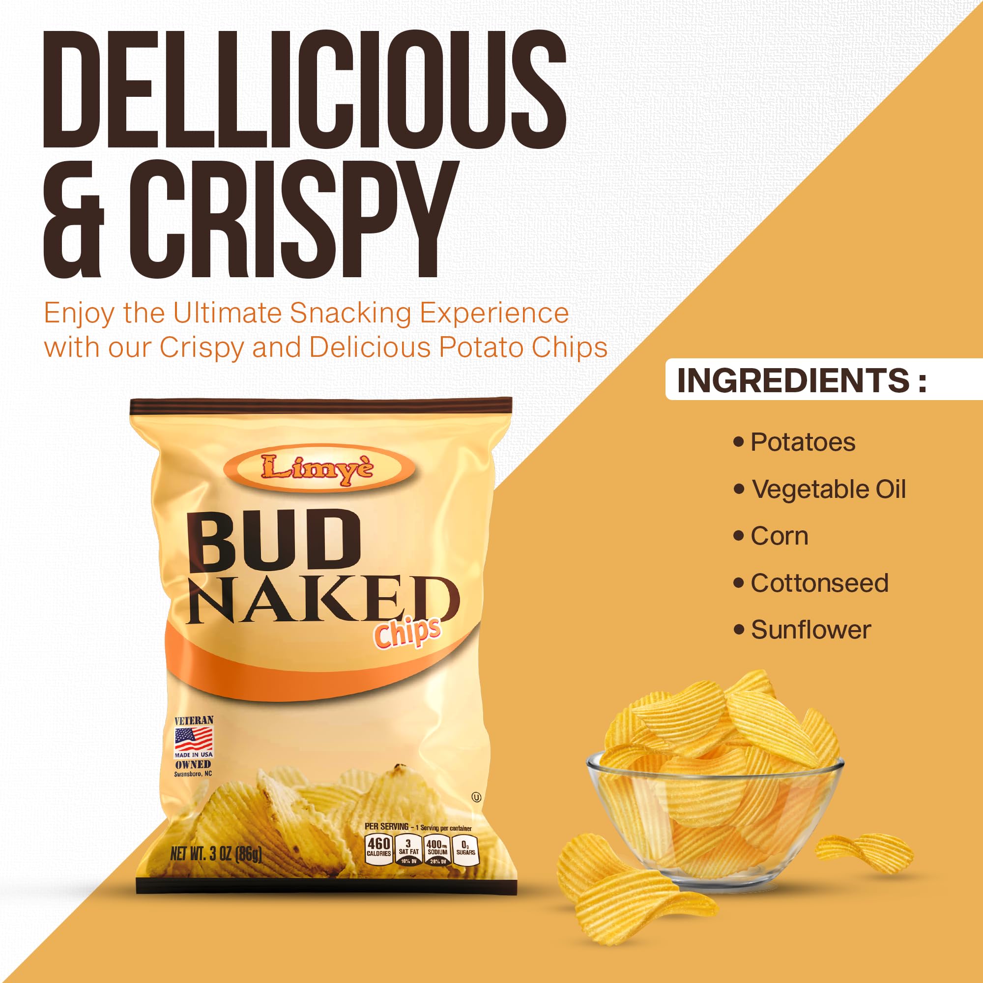 Limye’ Bud Naked Potato Chips - Healthy Kosher Certified Snacks Variety Pack (24 Pack) | Salted, Vegan, Gluten-Free, No Artificial Flavors | Perfect for Lunchboxes, Parties & On-the-Go Snacking