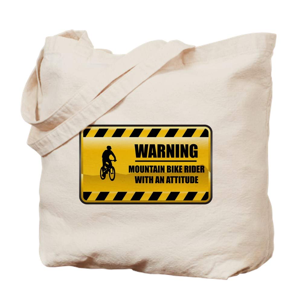 Warning Mountain Bike Rider Tote Bag - Natural Canvas Reusable Shopping Bag for Cycling Enthusiasts | Perfect for Groceries, Beach Trips & Bike Gear Storage