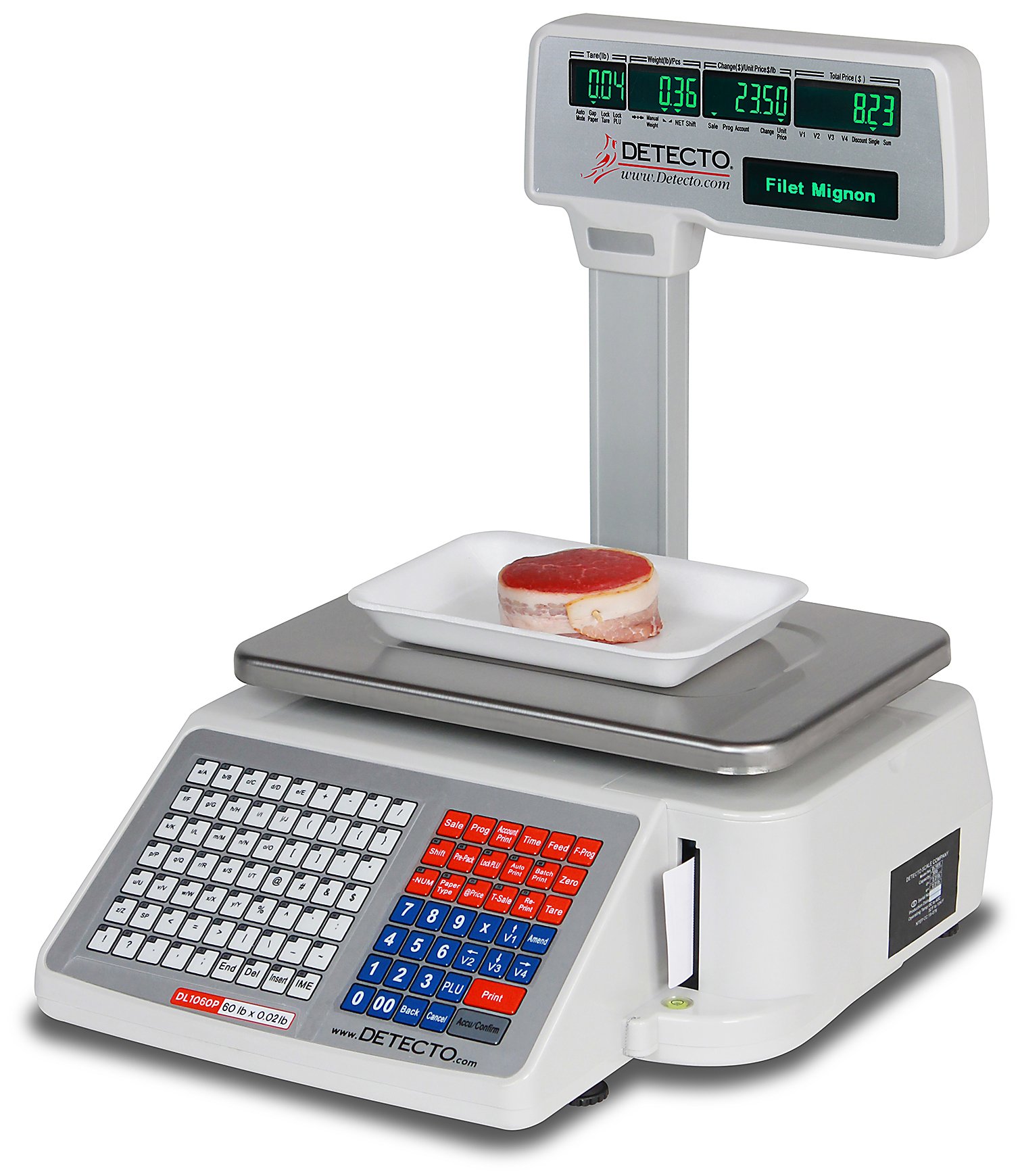 Detecto DL1060P Deli Scale with Built-in Printer & Tower Pole Display - 60 lb Capacity, 0.02 lb Precision | Perfect for Grocery Stores, Delis & Butcher Shops