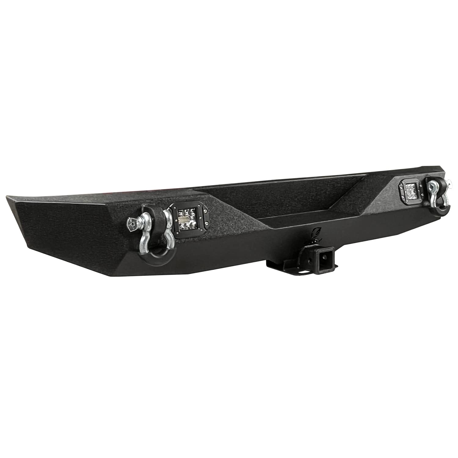 TIOYAR Black Textured Rear Bumper for 2007-2017 Jeep Wrangler JK & JKU - 2 LED Lights, 2