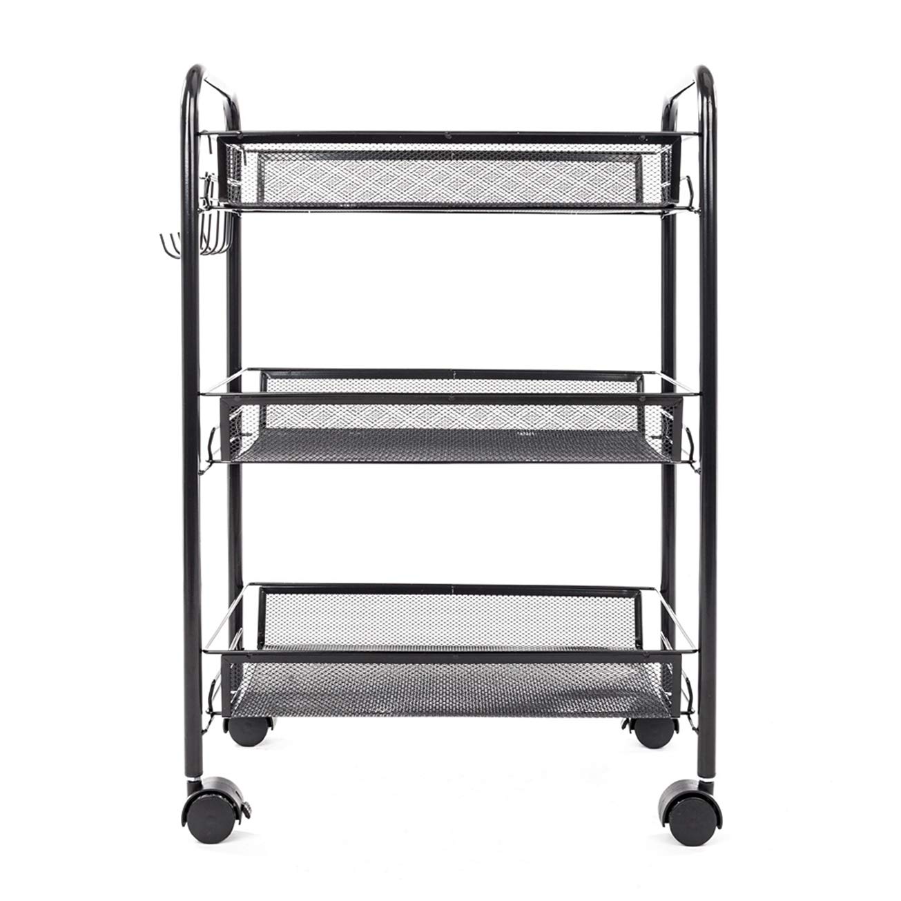 MITPATY 3-Tier Honeycomb Mesh Storage Cart with Hooks - Black Space-Saving Organizer Shelf for Kitchen, Bathroom, Living Room | Perfect for Pantry Organization, Bathroom Essentials & Home Decor