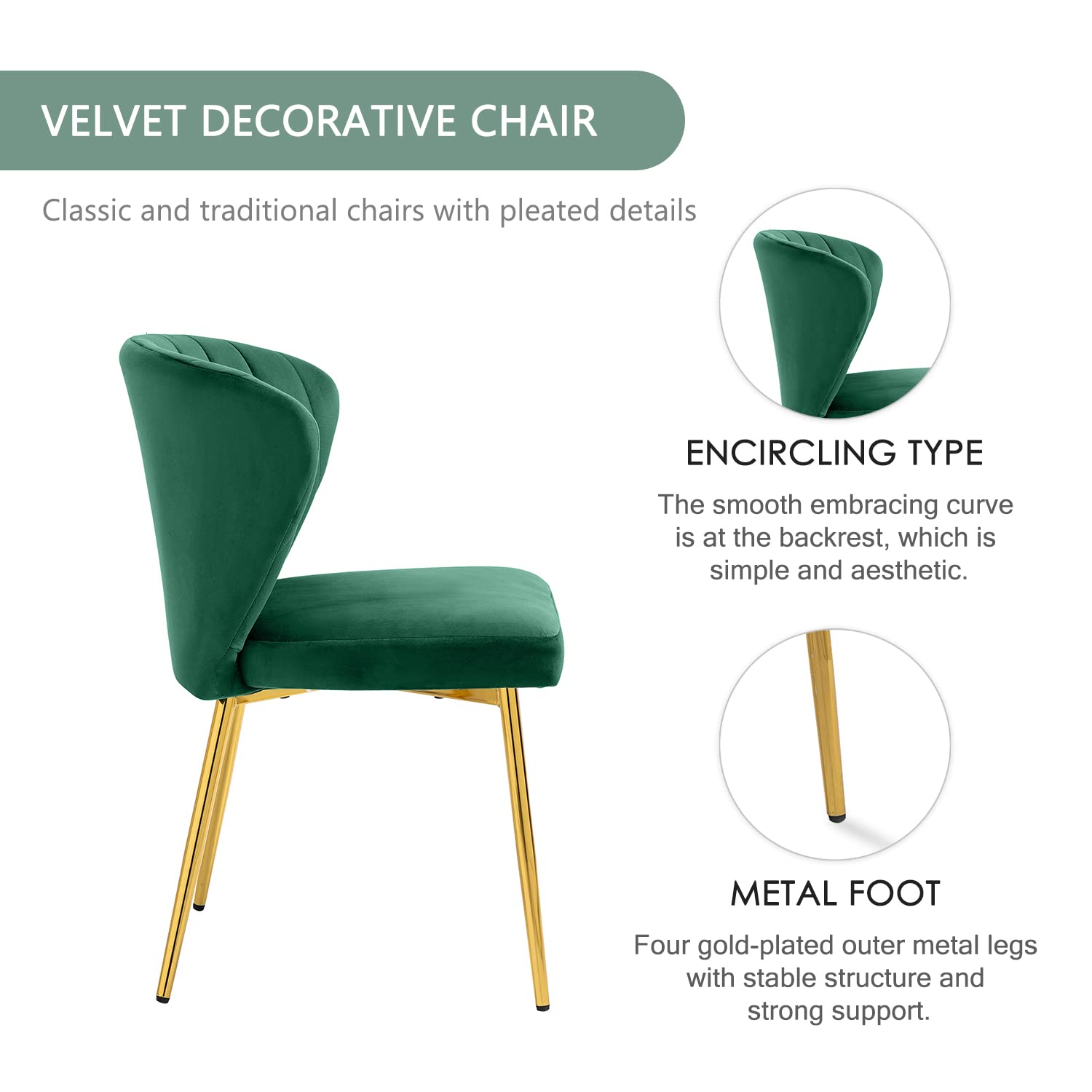 Luxury Velvet Dining Chairs Set of 4 - Tufted Upholstered Mid Century Modern Chairs with Golden Metal Legs for Dining Room, Kitchen, Living Room - Elegant Green Accent Seating for Home Decor & Entertaining