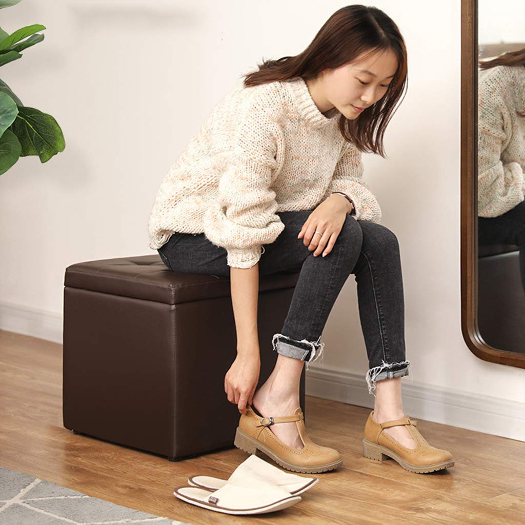 Multifunctional Small Square Storage Pouffe Stool with High Rebound Sponge & Faux Leather Cushion - Shoe Bench, Ottoman, Living Room Seating, Bedroom Decor, Entryway Organizer