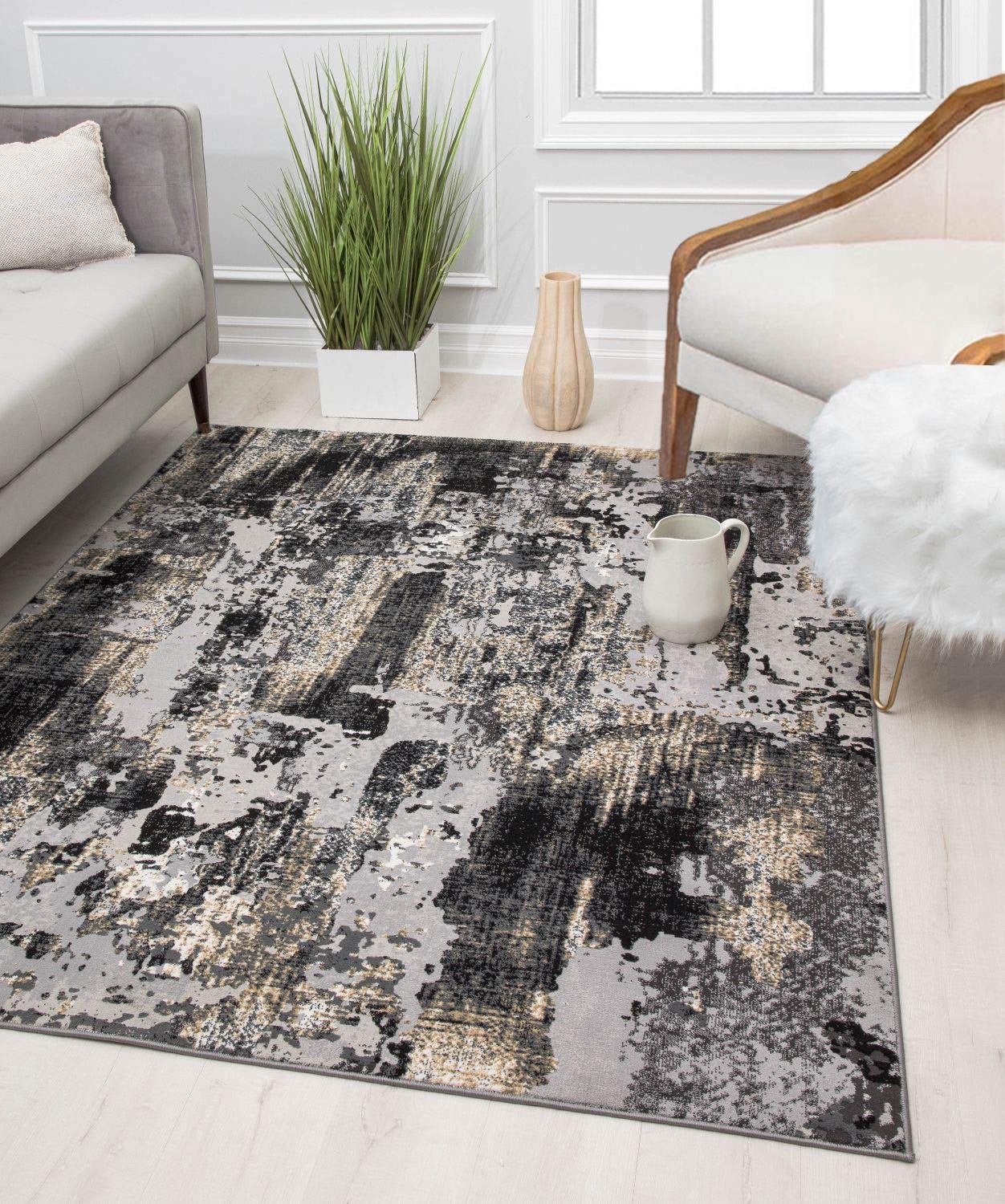 CosmoLiving AD40A 2x4 ft Onyx Black Area Rug - Perfect for Living Room, Bedroom & Office Decor