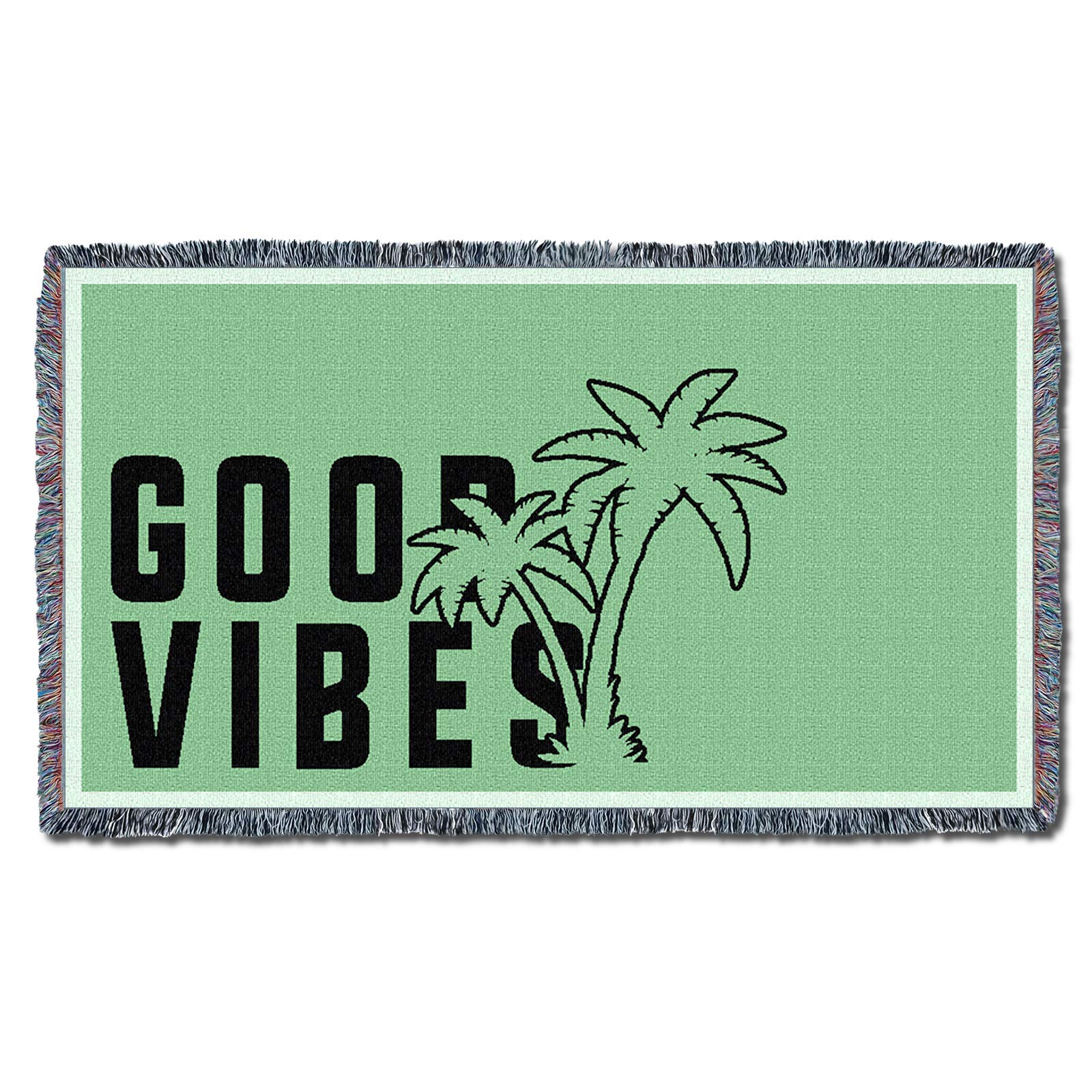 Pure Country Weavers Good Vibes Cotton Woven Throw Blanket in Mint Green - 61x36 Inch Soft Sofa Couch Cover - Handmade in USA - Perfect for Living Room Decor, Cozy Nights & Gift Giving