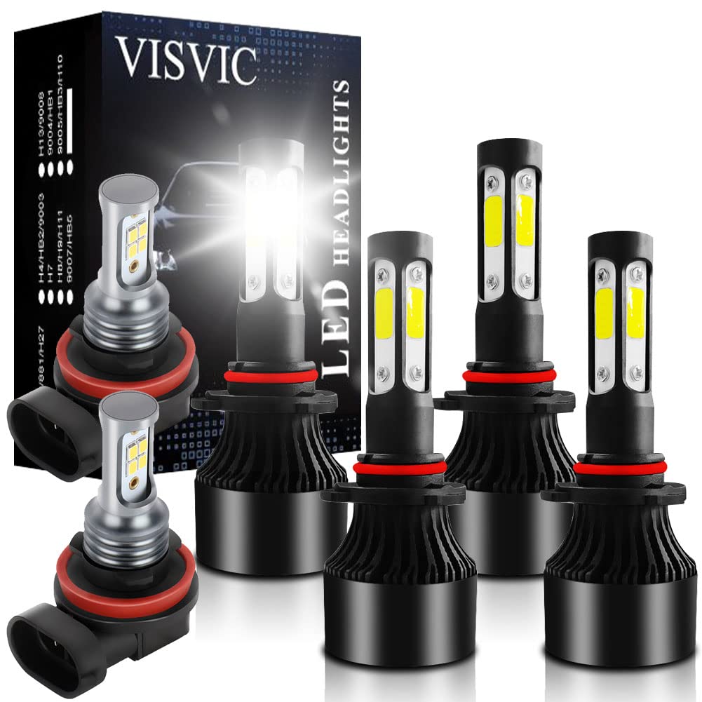 VISVIC 9005+9006 LED Headlight Bulbs & H11 LED Fog Light Bulbs Combo - 6500K Cool White Super Bright 4-Sided COB Chips, Plug-N-Play, IP68 Waterproof - Perfect for Cars, Trucks, SUVs (Pack of 6) - Upgrade Your Night Driving Safety & Visibility
