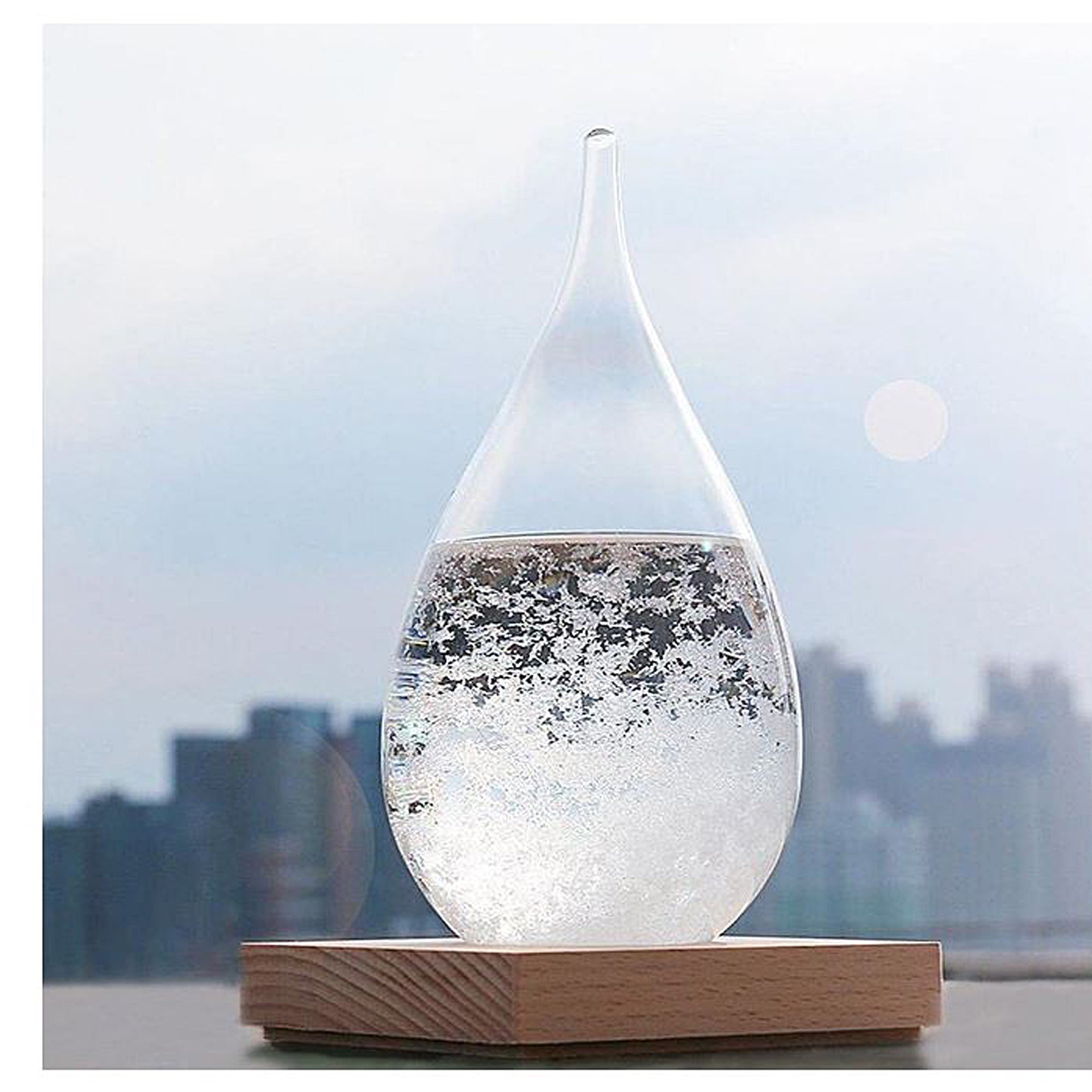 MILEX Storm Glass Weather Predictor - Decorative Storm Glass Bulb with Wooden Stand for Home Office Desk, Perfect Gift for Weather Enthusiasts & Science Lovers (Use for Home Decor, Weather Forecasting, Unique Gift Idea)