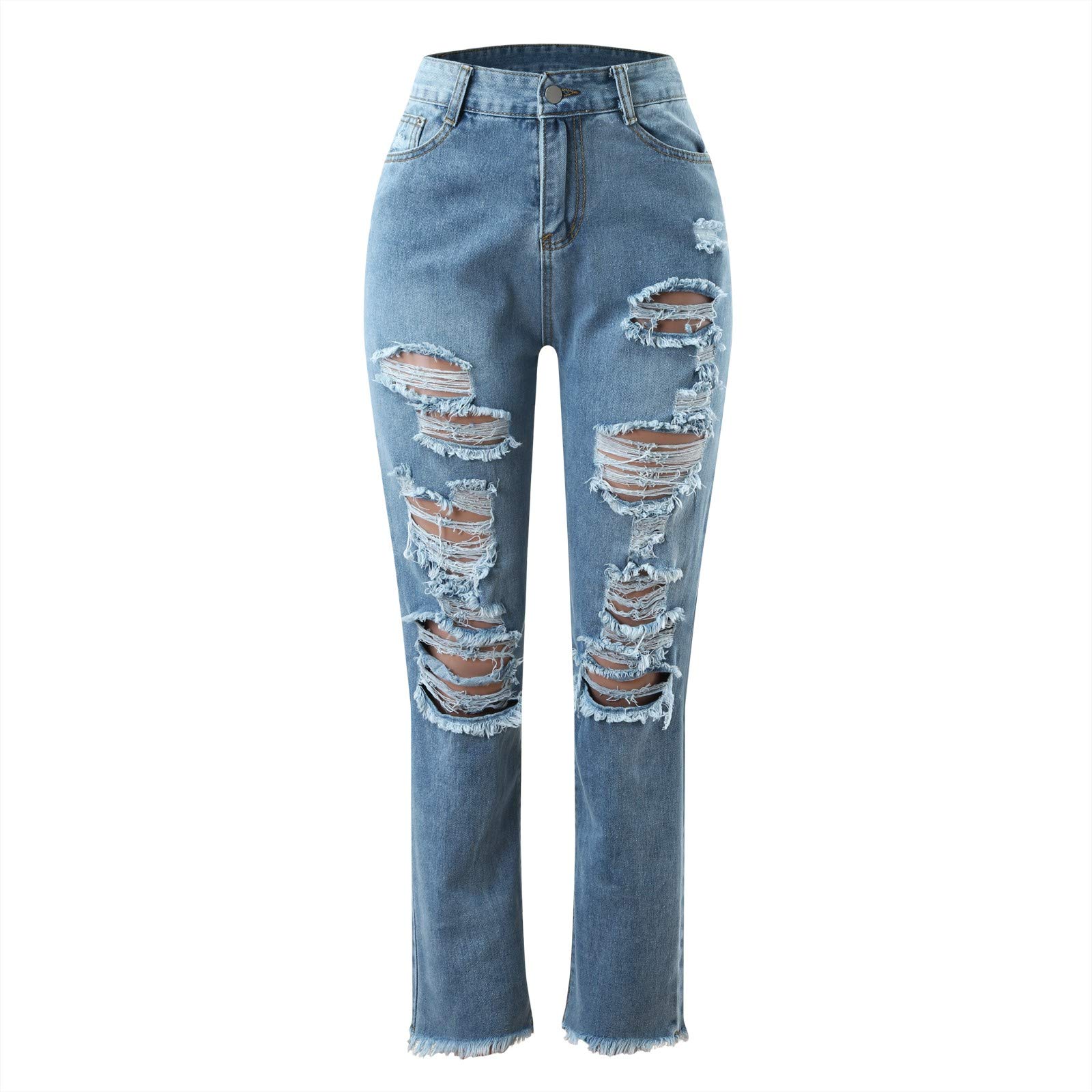 Stylish Ripped Color Gradient Women's Slim Fit Plus Size Jeans - Trendy High Waisted Denim Pants for Casual Wear & Everyday Outfits