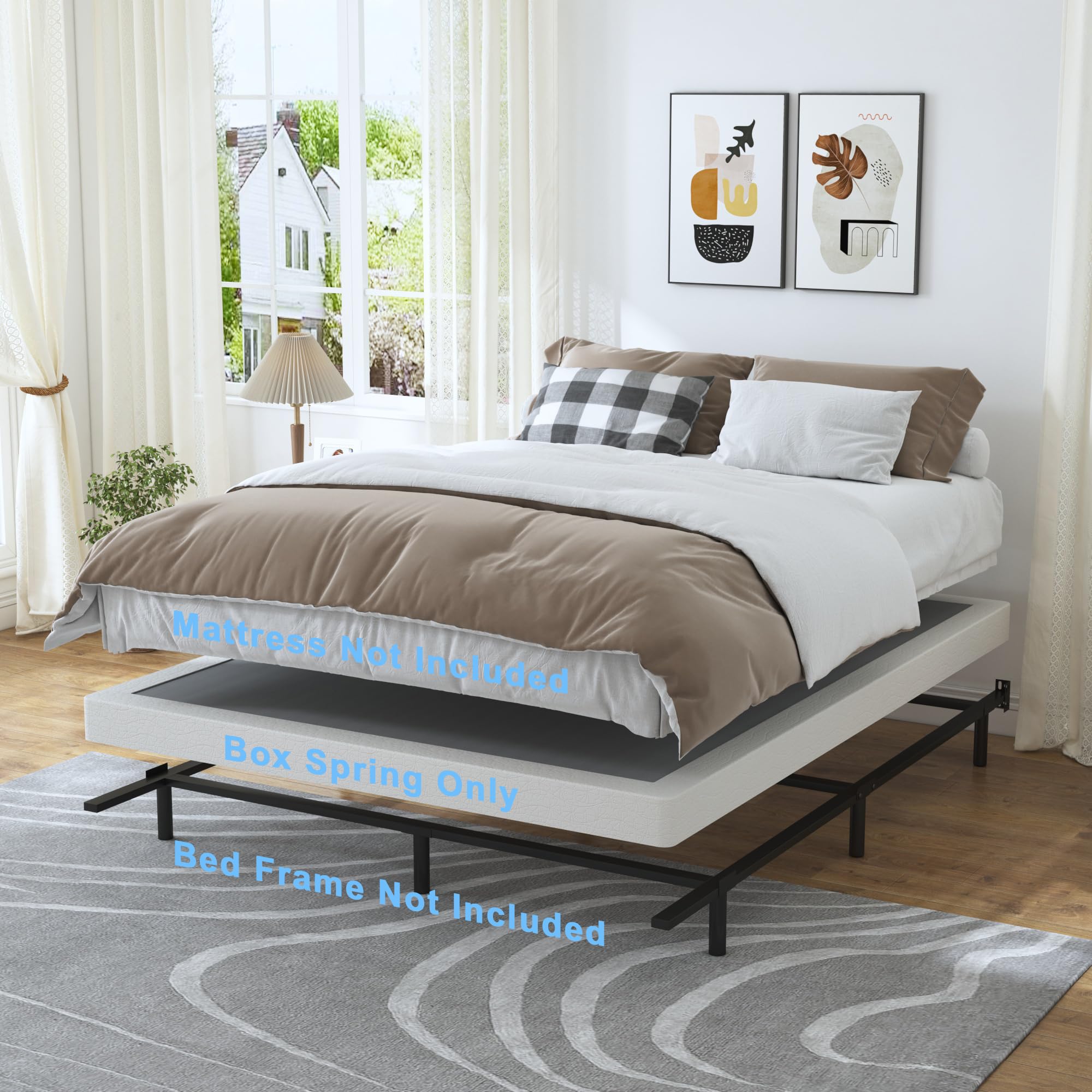 3 Inch Low Profile Full Box Spring - Heavy Duty Mattress Foundation with Metal Frame, Fabric Cover & Non-Slip Design | Easy Assembly | Perfect for Small Spaces, Guest Rooms & Platform Beds