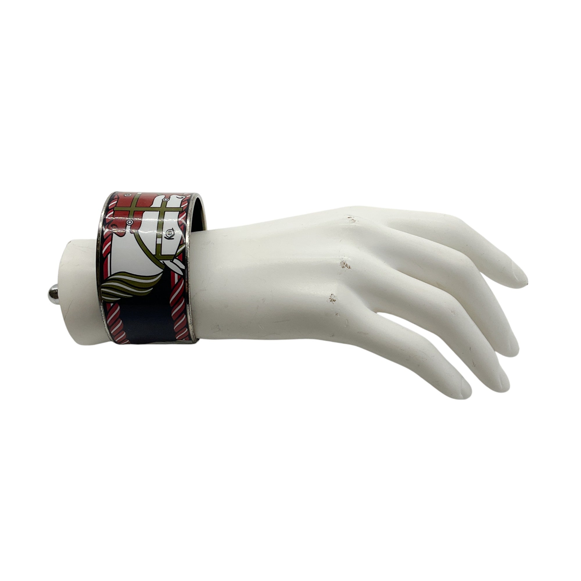 Hermes Equestrian Horse Print Enamel Bangle Bracelet - Extra Wide Cuff in White & Brown | Luxury Equestrian Jewelry for Women, Perfect for Equestrian Events & Fashion Accessories