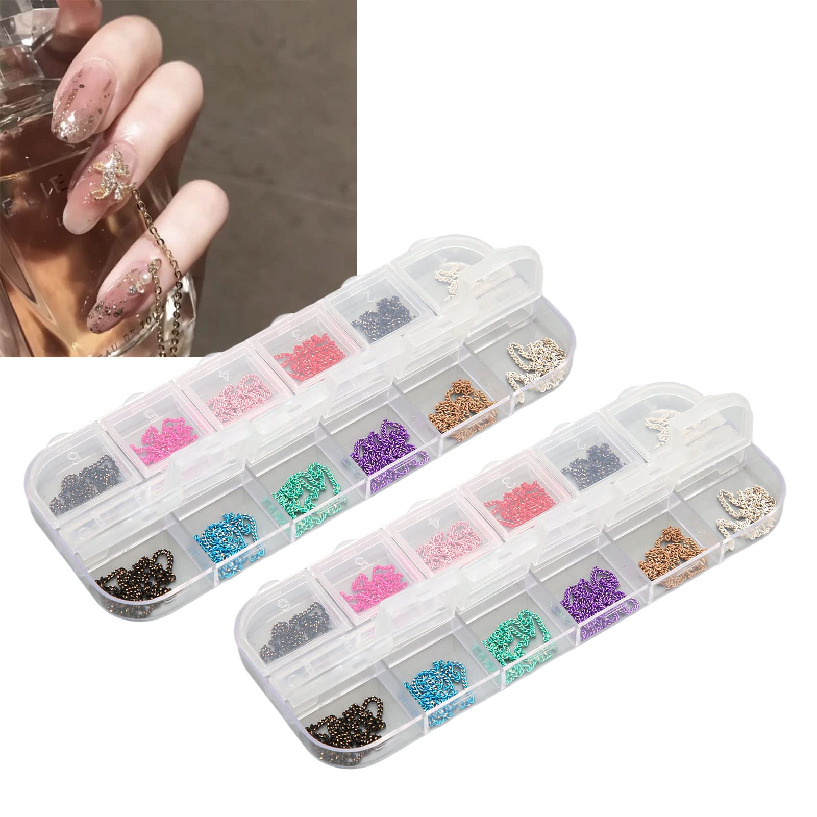 2 Boxes Nail Chains - Metal Rhinestone Nail Decorations for Punk Style, DIY Nail Art Designs | Perfect for Nail Salons, Home Manicures & Gothic Fashion Accessories