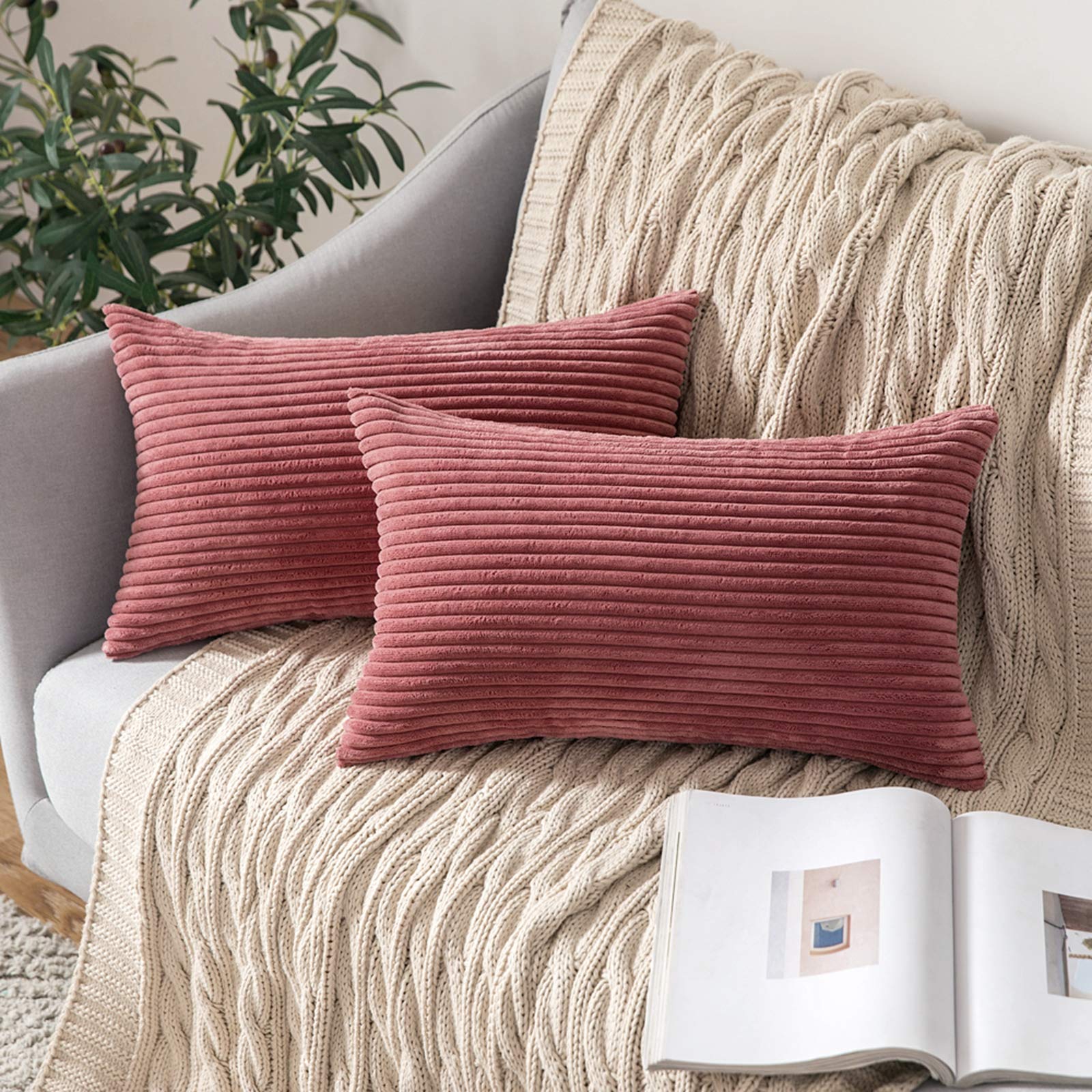 MIULEE 2 Pack Corduroy Lumbar Pillow Covers 12x20 Inches - Cranberry Red Decorative Throw Pillow Cases for Sofa, Bed, Couch - Perfect for Living Room, Bedroom & Home Decor