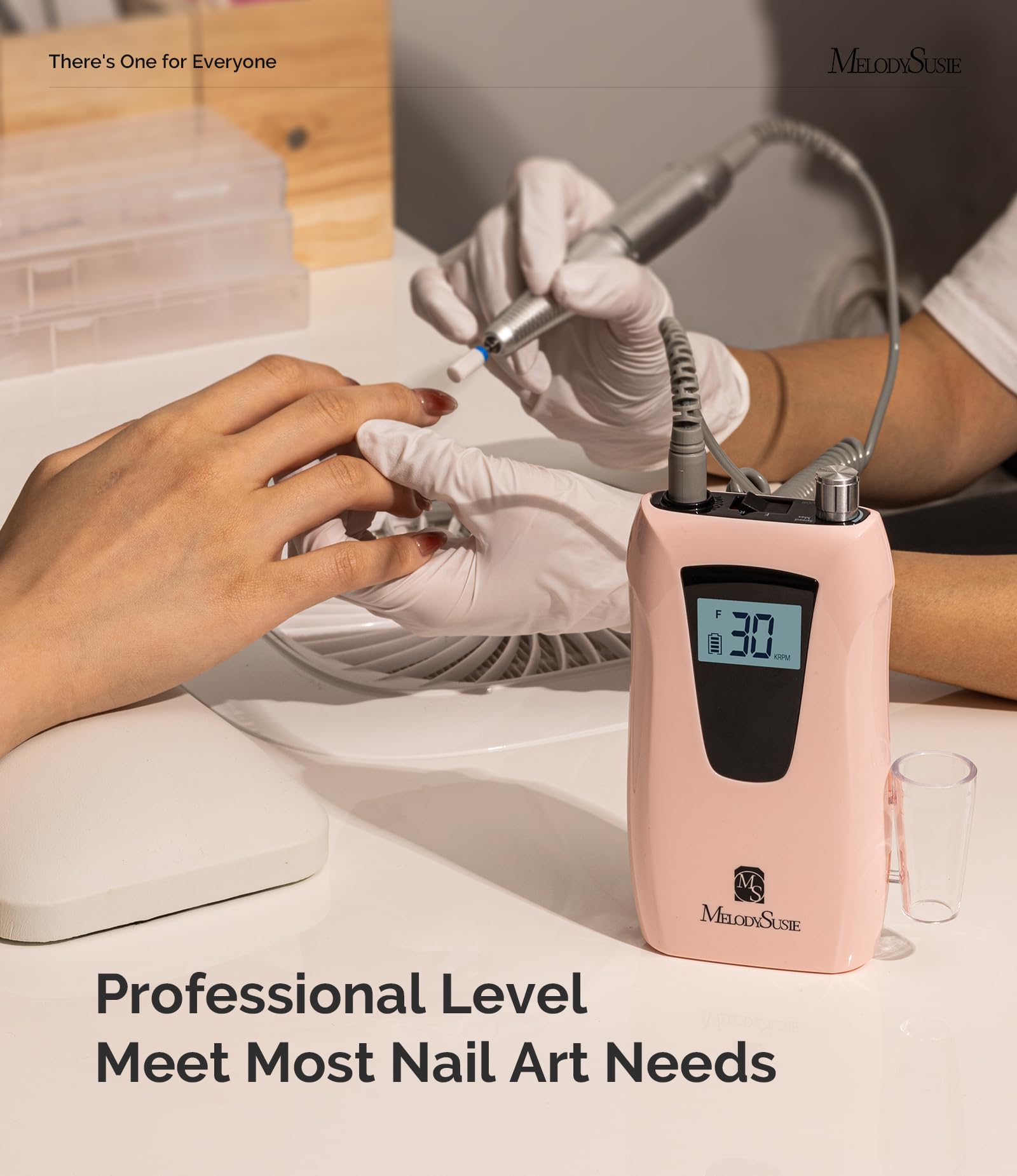 MelodySusie SC320D Professional Cordless Electric Nail Drill Machine - 30000 RPM Rechargeable Nail E File for Acrylic & Gel Nails with 8 Nail Bits & 50 Sanding Bands (Selene Pink) | Perfect for Salon, Home Manicures & Nail Art DIY