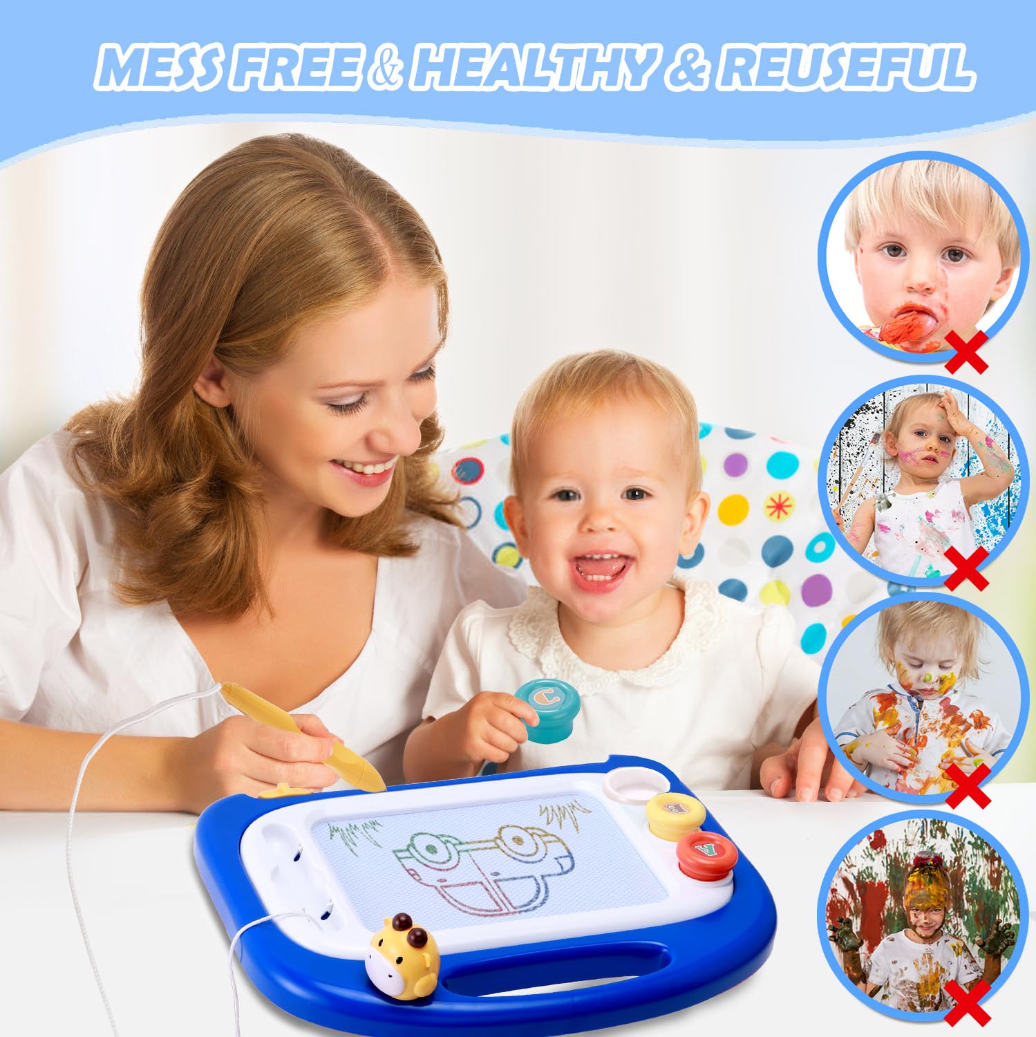Magnetic Drawing Doodle Board for Toddlers 1-4 Years Old - Educational Learning Sketch Pad Toy for Boys & Girls - Perfect Birthday Gift for 1, 2, 3 Year Old Kids - Ideal for Home, Travel & Preschool Activities