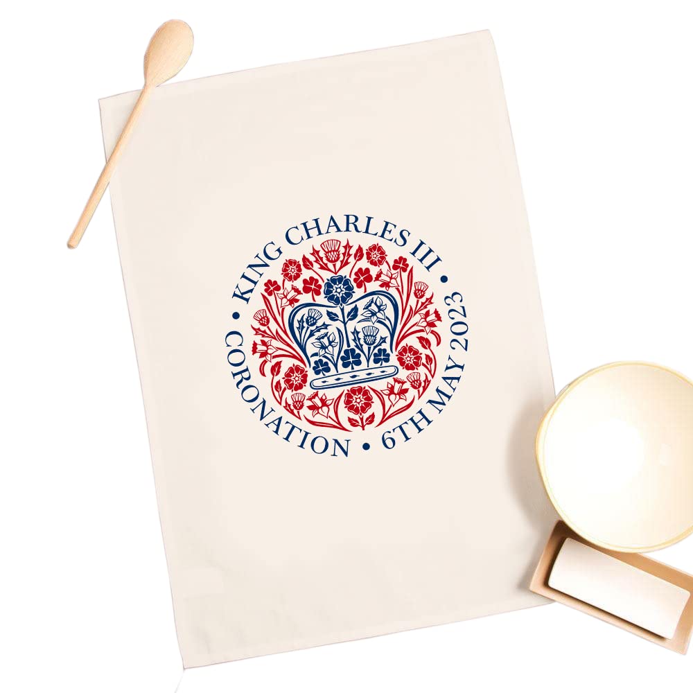SMARTYPANTS King Charles III Official Coronation Tea Towel - Royal Monarch Ceremony Celebration Memorabilia, Natural Cotton Kitchen Towel for Home Decor & British Royalty Fans | Perfect for Tea Parties, Royal Themed Events & Collectors