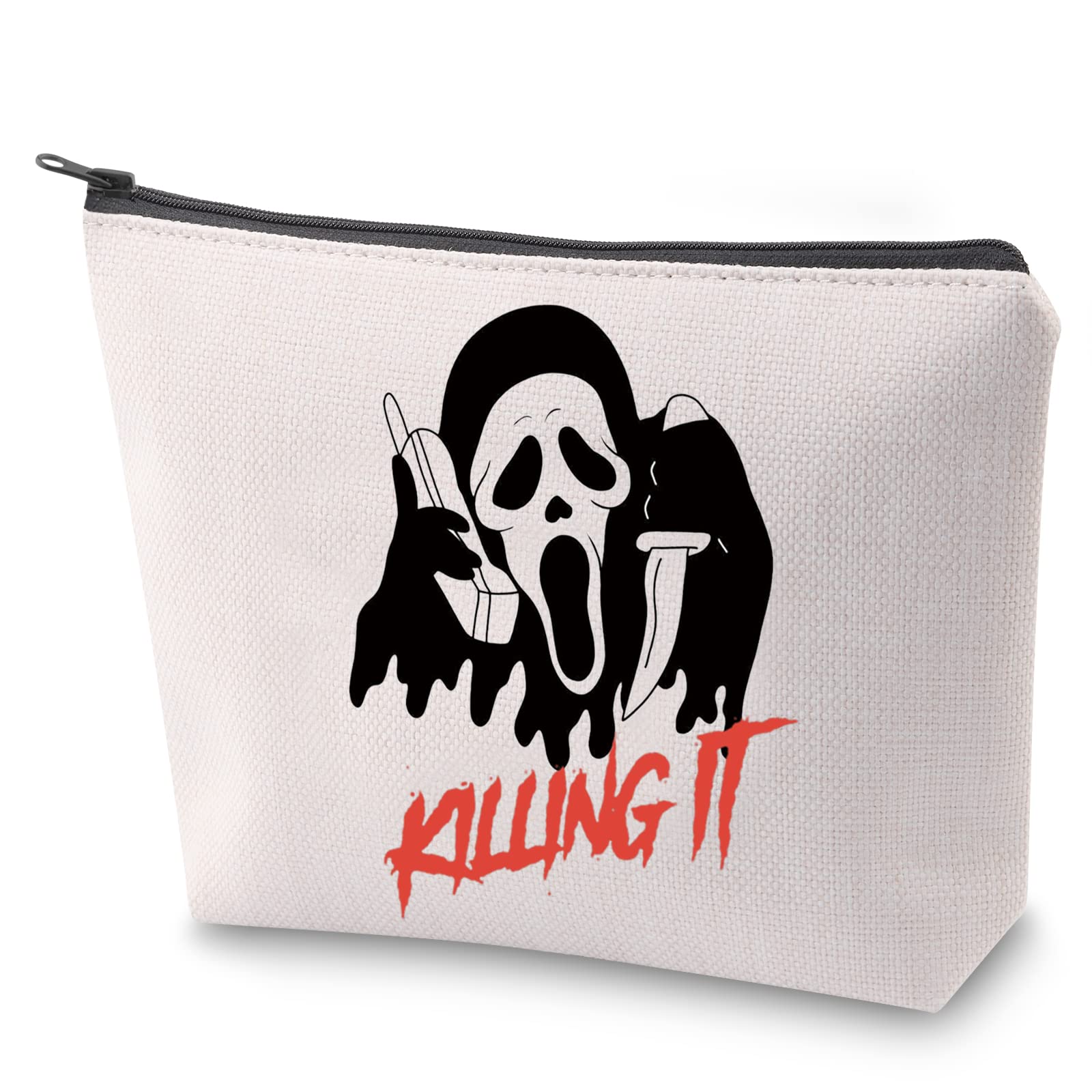 Horror Movie Lover Gift - Ghost Face Scream Makeup Bag with Zipper | Halloween Cosmetic & Toiletry Pouch | Perfect for Halloween Parties, Cosplay & Horror Fan Collections