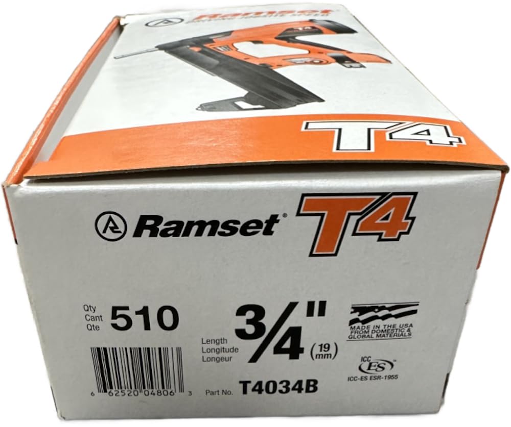Ramset T4034B 3/4-Inch Concrete Nails with T4 Fuel Cell - Heavy Duty Fasteners for Concrete, Brick & Masonry - Perfect for Construction, Renovation & DIY Projects