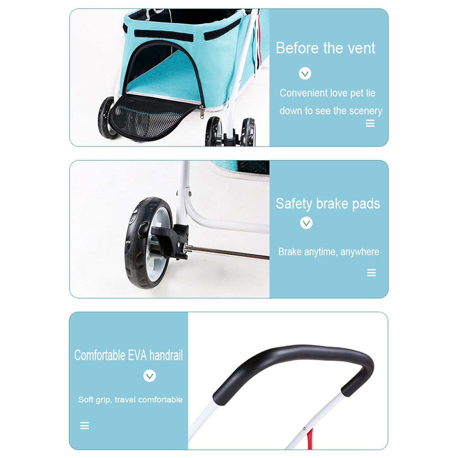 4 Wheel Pet Stroller for Medium & Small Dogs - Lightweight Foldable Design with Built-in Safety Rope & Side Pocket - Travel-Friendly Outdoor Pet Supplies (Up to 40kg) - Perfect for Park Walks, Vet Visits & Shopping Trips