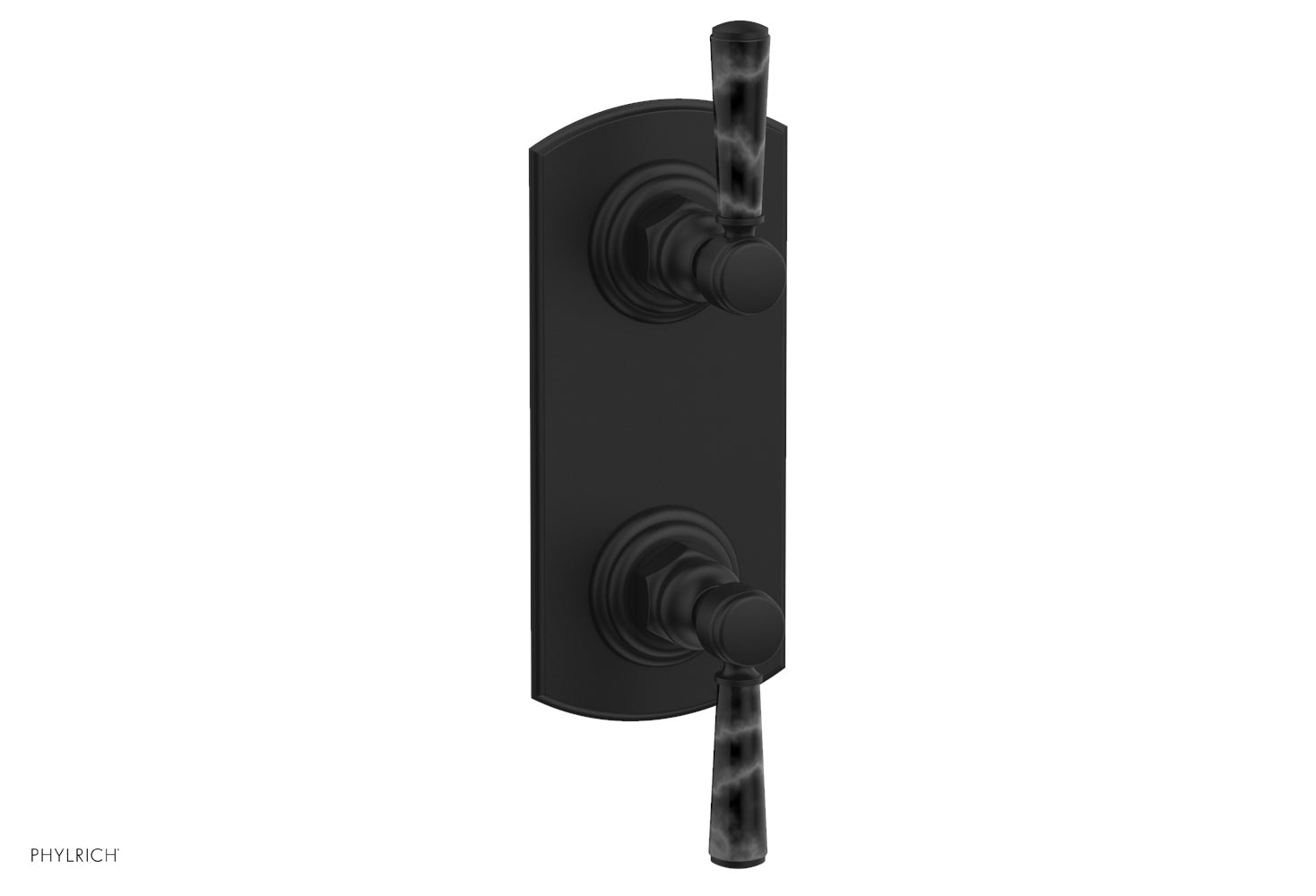 HEX TRADITIONAL / HENRI 1/2 Thermostatic Shower Valve with Volume Control & Diverter - Black Marble Handles (Model 4 155) for Bathroom & Shower Renovation