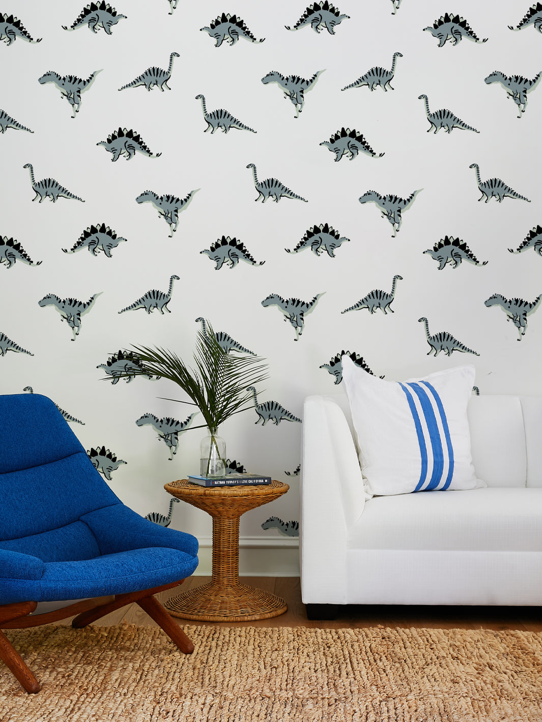 El Dorado Dinos Wallpaper by Tea Collection - White Dinosaur Themed Wallpaper for Kids Room & Nursery Decor