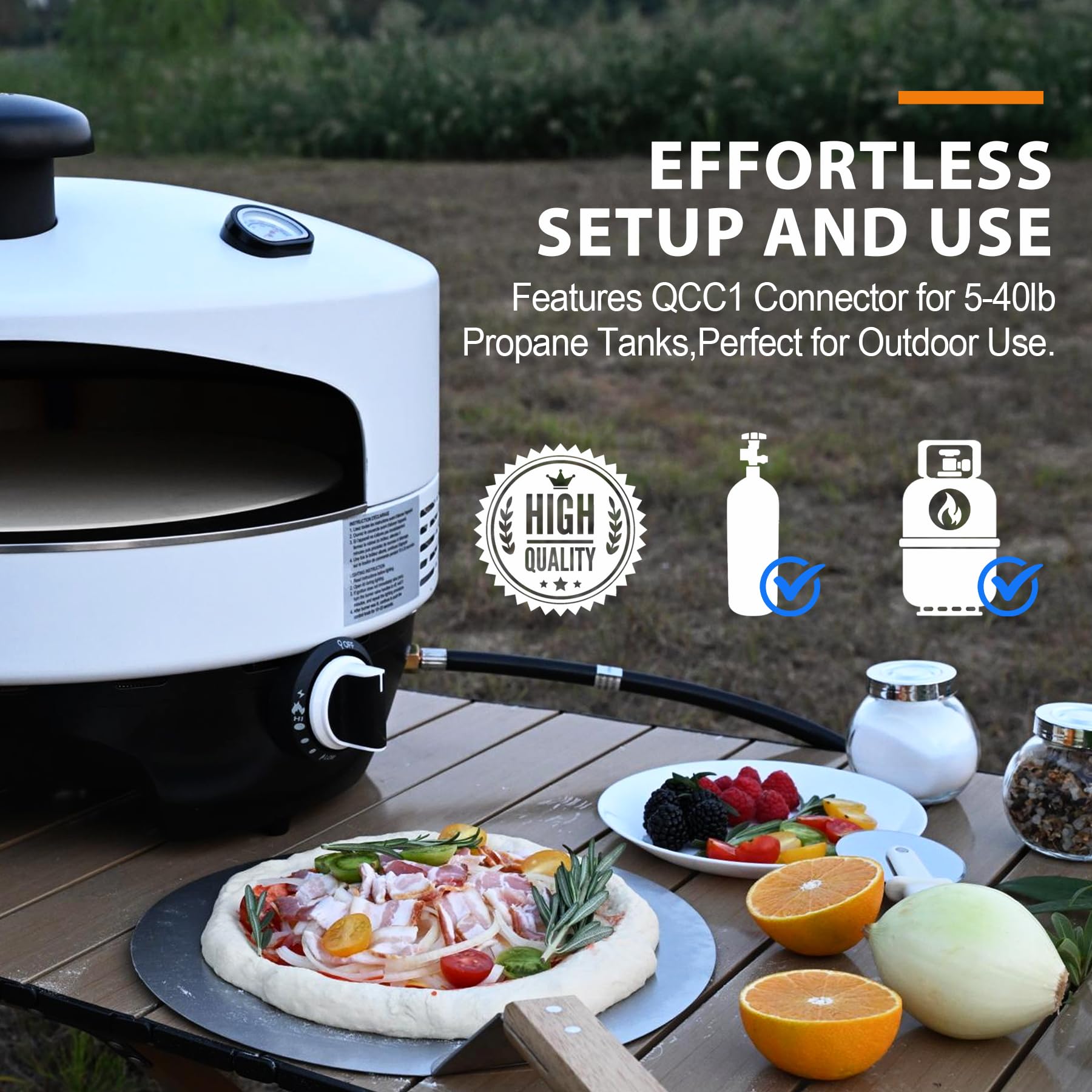 Outdoor Propane Pizza Oven with Automatic Ignition - 15-Inch Cordierite Stone for Perfect Crispy Crust, Built-In Thermometer & Pizza Peel Included - Ideal for Backyard Parties, Camping & Outdoor Cooking