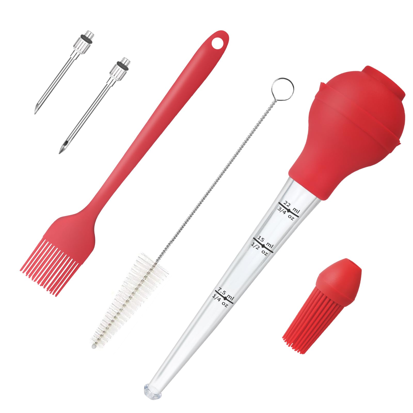 Premium Turkey Basting Syringe Kit - Food Grade Silicone Bulb with 2 Stainless Steel Injector Needles & Basting Brush - Perfect for Thanksgiving, Roasting, Grilling & Marinating Meats - Easy to Use & Clean