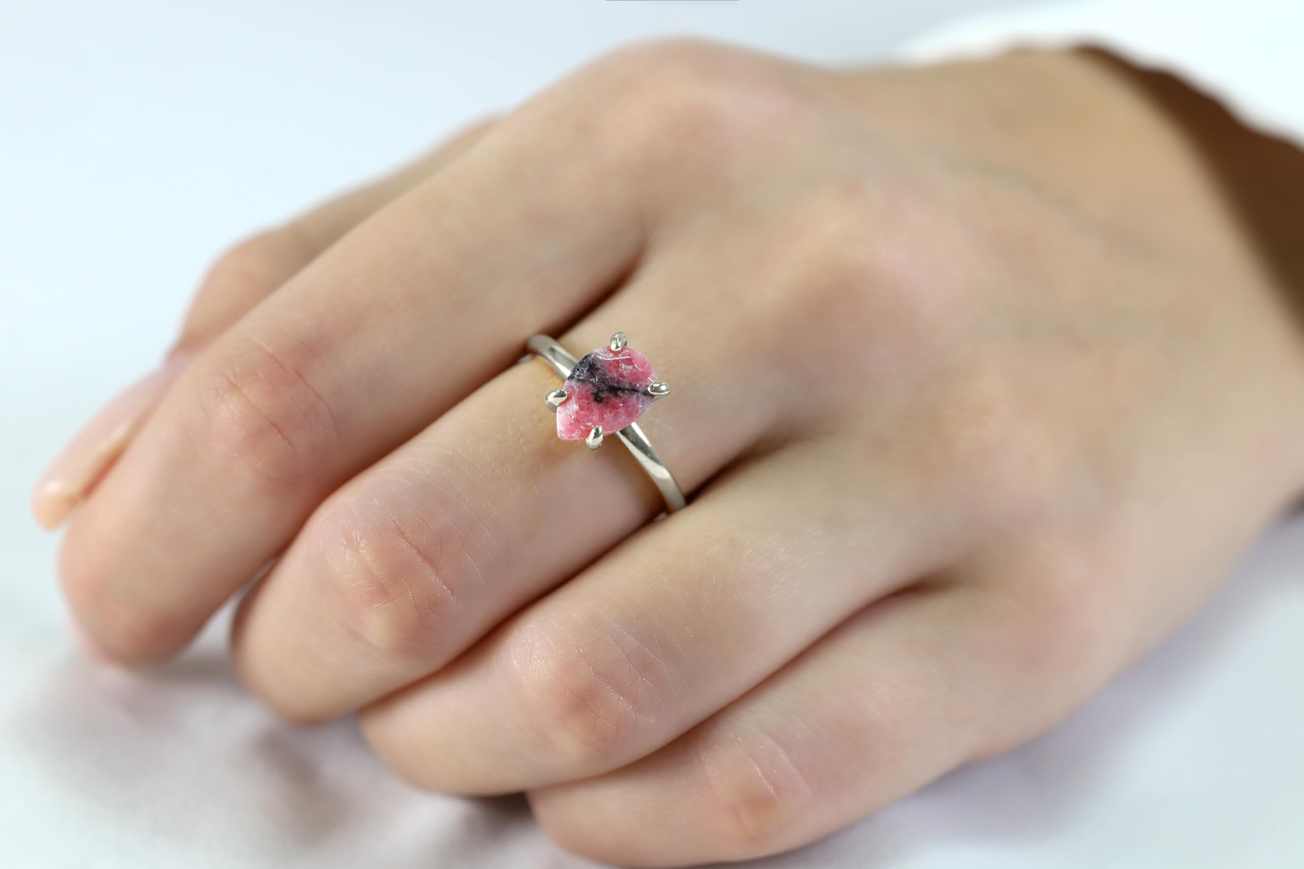Handmade Rhodonite Gold Ring for Women - Custom Pear Engagement & Promise Ring - Vintage Jewelry for Everyday Wear