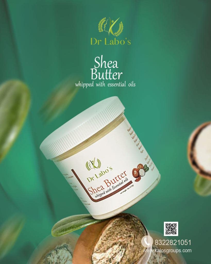 DR LABO'S Whipped Shea Butter with Essential Oils - 100% Raw Unrefined African Shea Butter for Skin, Hair & Nails Care - Deep Moisturizing & Nourishing Treatment for Dry Skin, Natural Hair Growth & Cuticle Repair - Perfect for Daily Skincare Routine & Spa Treatments