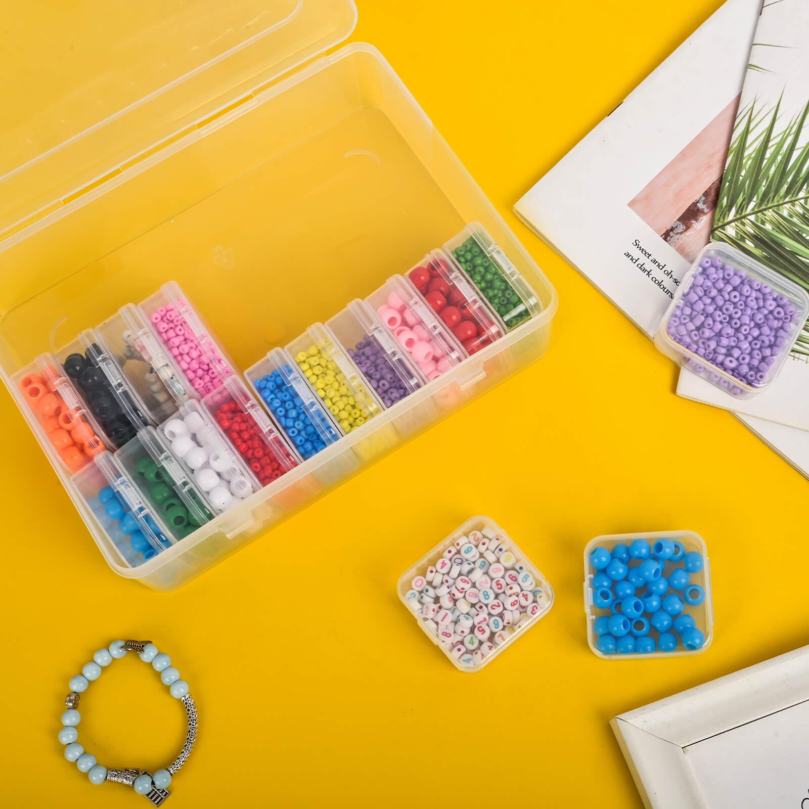 90-Piece Small Clear Plastic Bead Organizer Box with Hinged Lid & Labels - Craft Storage Containers for Jewelry, Bracelets, Diamonds, Clay Beads, Screws, Seeds & Small Parts - Perfect for DIY Crafts, Home Organization & Workshop Storage