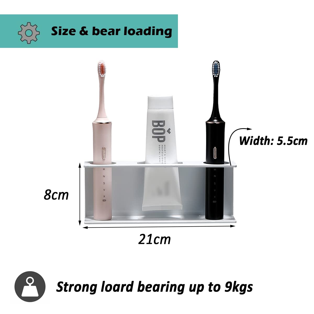 Wall Mounted Electric Toothbrush Holder for 2 - No Drill Adhesive Bathroom Organizer, Black (2 Pack) | Perfect for Couples & Small Bathroom Spaces