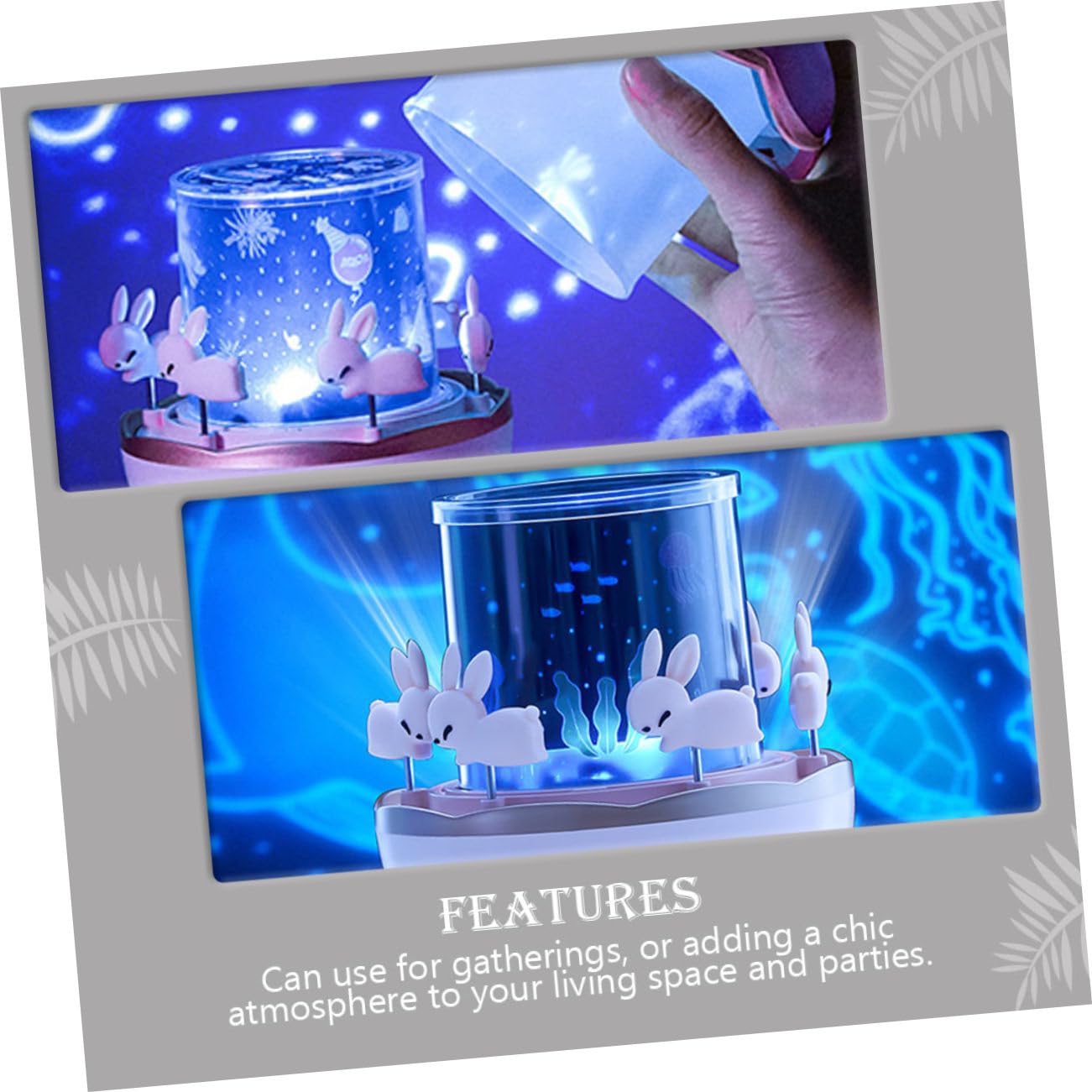 Rotating LED Star Projector Night Light - Rabbit Decor for Bedroom, Kids Room & Easter Party | USB-Powered Desk Lamp for Relaxation & Sleep Aid