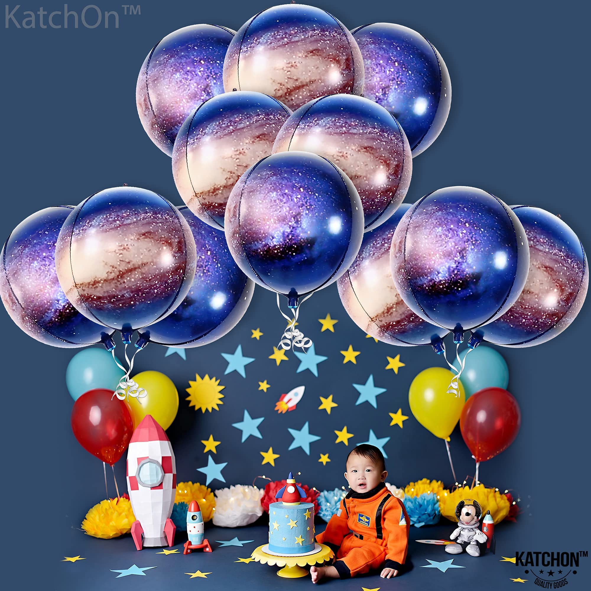 KatchOn 22 Inch Galaxy Balloons - Pack of 12 | Space Themed Party Decorations for Birthday, Baby Shower & Home Decor | Planet Balloons, Moon Decorations for Cosmic Theme Events