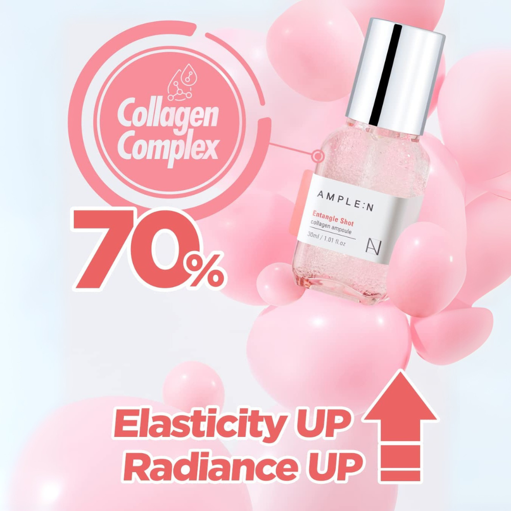 AMPLE:N Entangle Shot Collagen Ampoule 30ml - Anti-Aging Facial Serum for Wrinkles & Fine Lines - Hydrating & Firming Skin Care Treatment for Daily Use & Night Routine