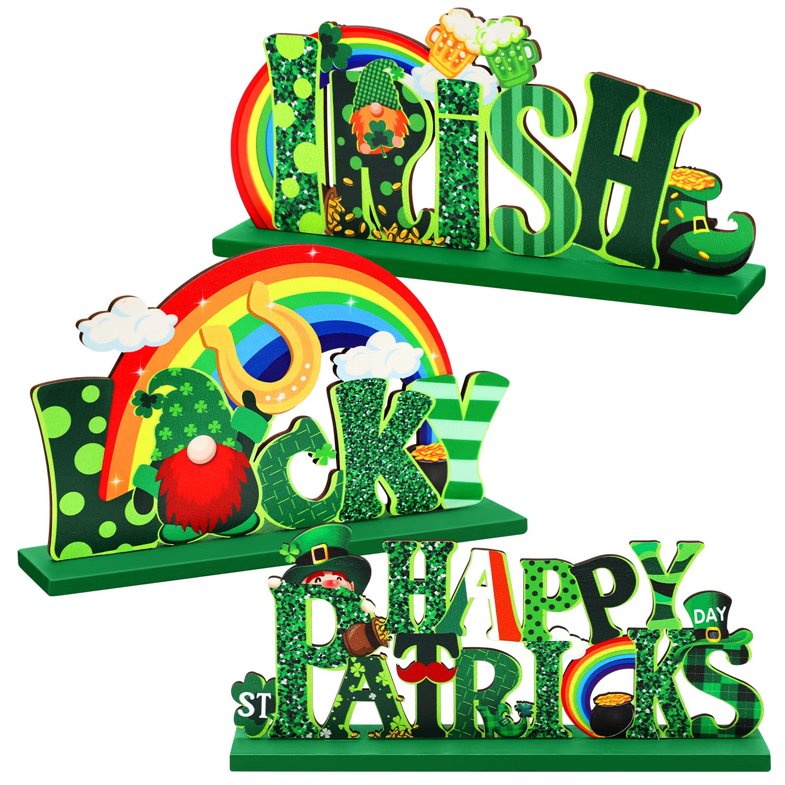 Hommtina 3-Piece St. Patrick's Day Table Decor Set - Shamrock Signs & Centerpieces for Irish Party, Home, Bar, and Restaurant Decorations