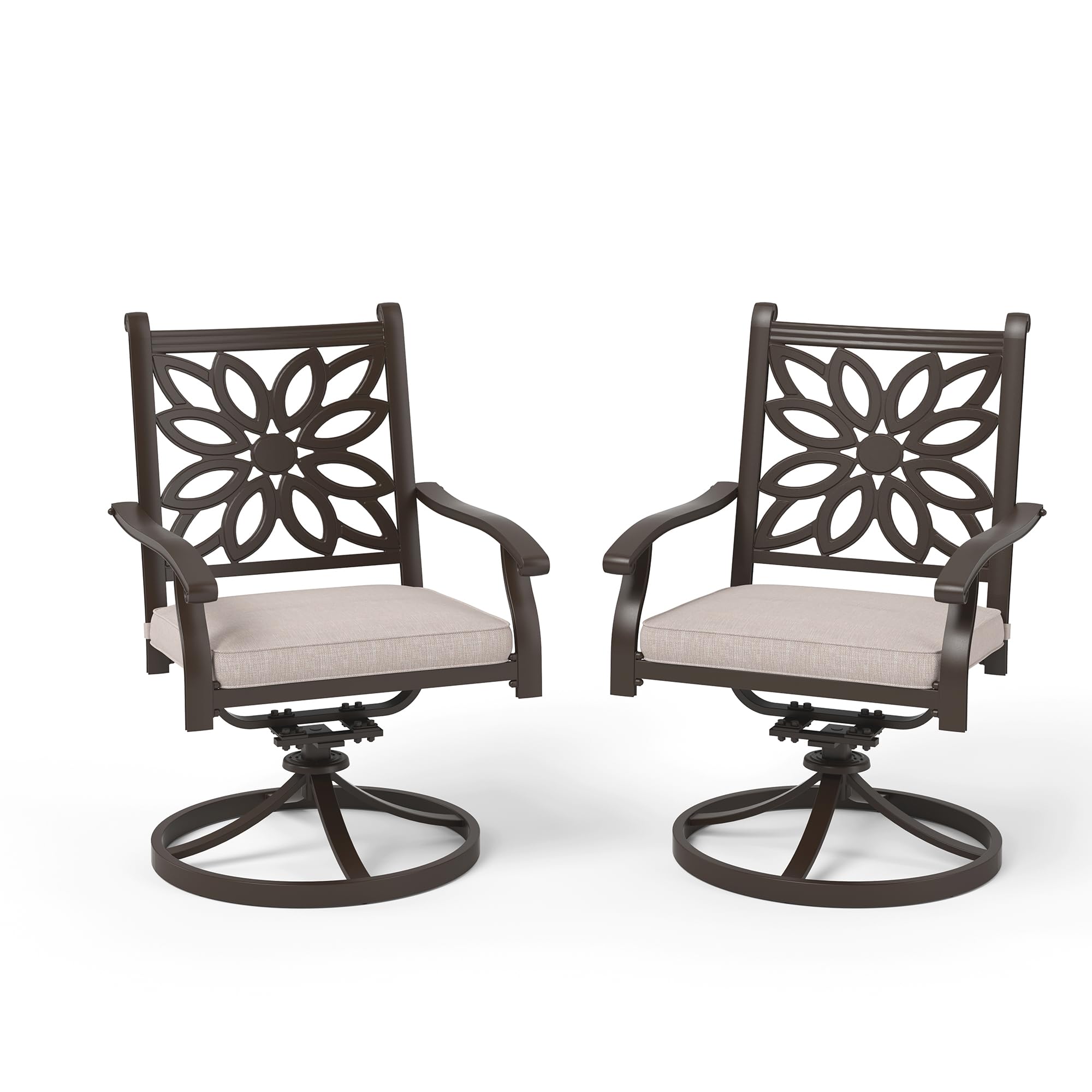 PHI VILLA 2-Piece Cast Aluminum Outdoor Patio Swivel Dining Chairs Set - All-Weather Rust-Resistant Wide Armrest Chairs with Cushions - Perfect for Backyard, Garden, Poolside & Restaurant Use