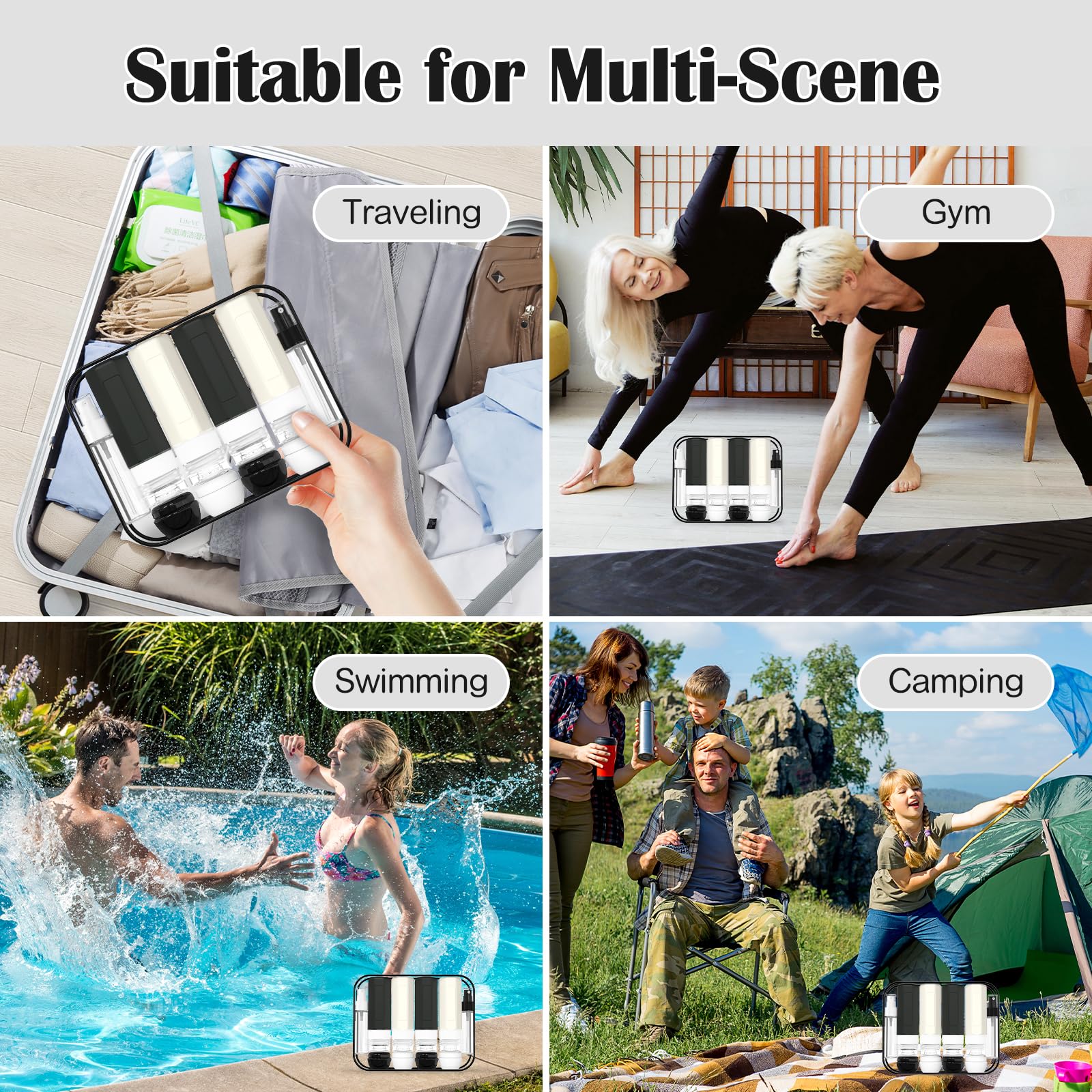 17PCS Travel Bottles for Toiletries - TSA Approved Leak Proof Silicone Containers for Shampoo, Conditioner & Lotion | Black & White Travel Kit for Vacation, Gym & Business Trips
