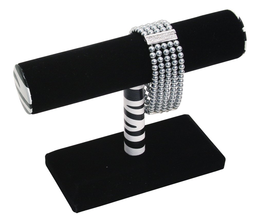 2-Piece Black Zebra Velvet Bracelet & Anklet Set with T-Bar Clasp - Perfect for Jewelry Display, Watch Bangle Organizer, and Retail Store Showcase (Ideal for Boutiques, Gift Shops & Fashion Accessories Presentation)