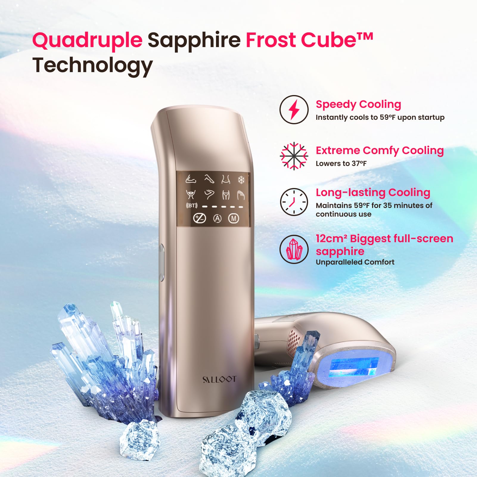 TRIPLE-Pulse IPL Laser Hair Removal Device with Sapphire Ice-Cooling Technology (37°F) - Permanent At-Home Hair Removal for Women & Men - Trinity iGlow 10 in Champagne Gold - Perfect for Legs, Underarms, Bikini Line & Facial Hair Removal