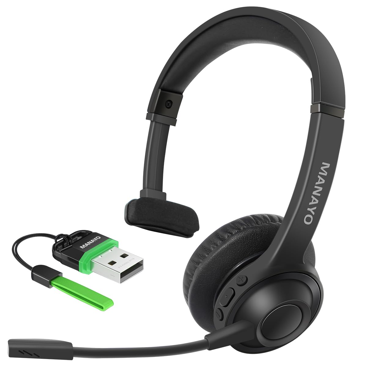Wireless Bluetooth Headset with Bluetooth 5.3 Adapter - Noise Cancelling Headphones for Phone Calls, PC, Laptop, Office & Remote Work