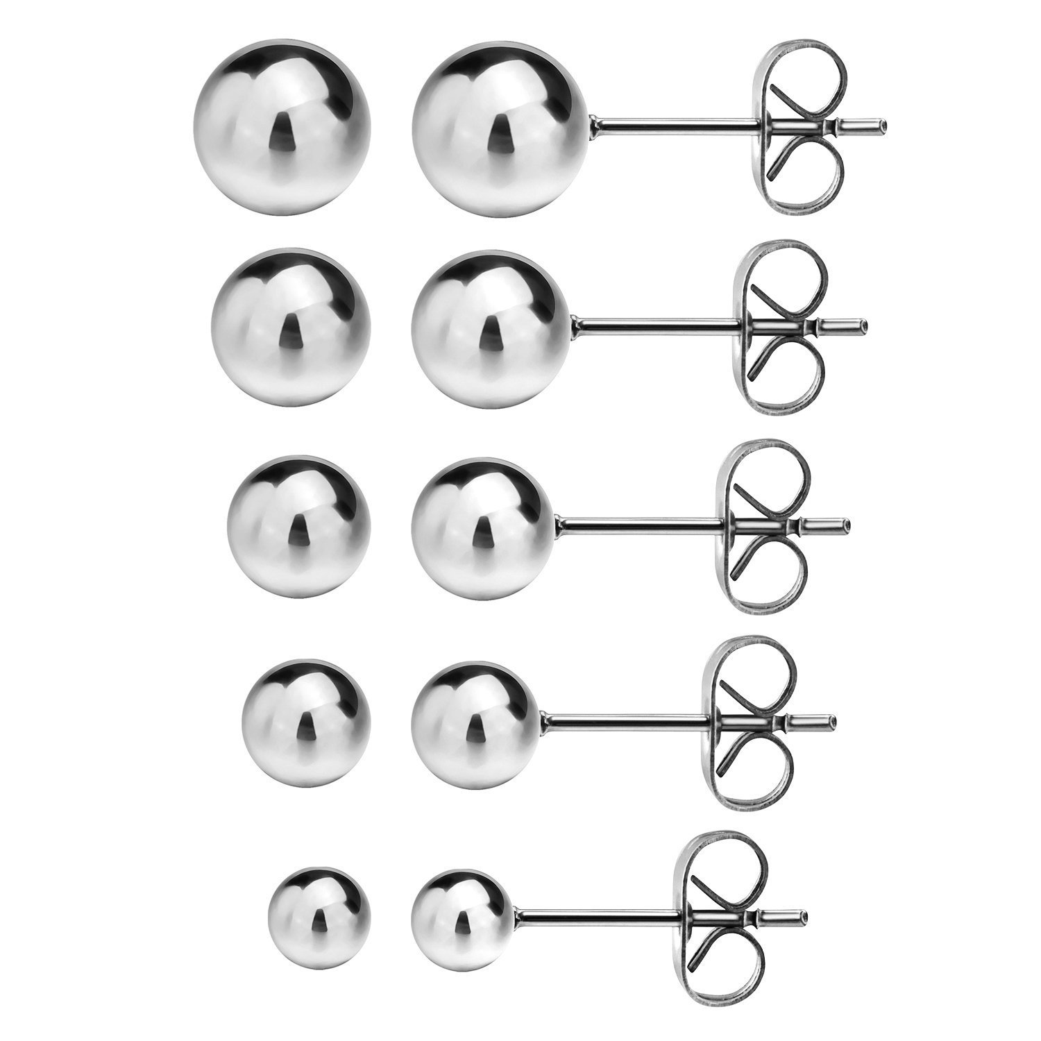 316L Surgical Steel Round Ball Stud Earrings for Women & Girls - Hypoallergenic Jewelry Set - Perfect for Everyday Wear, Parties & Gifts
