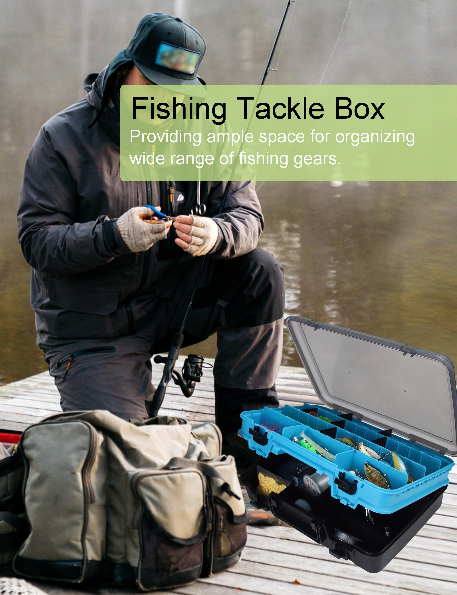**Large Double-Sided Fishing Tackle Box with Dividers & Handle - Premium Tackle Storage Organizer for Bass, Trout & Saltwater Fishing - Perfect for Boat, Shore & Kayak Fishing Trips**