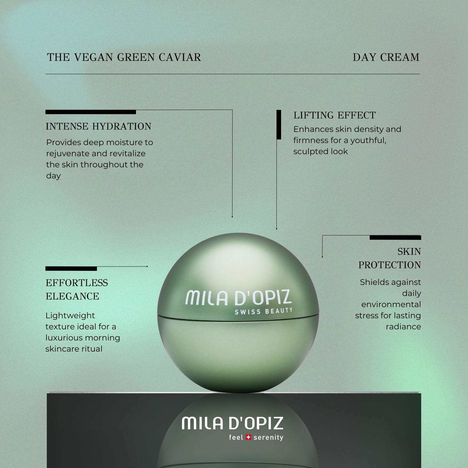 Mila d'Opiz Vegan Green Caviar Day Cream - Hydrating Face Moisturizer with Aloe Vera & Collagen Boost for Dry Skin - 1.69 oz | Daily Anti-Aging Skincare for Women & Men, Perfect for Daytime Use & Under Makeup